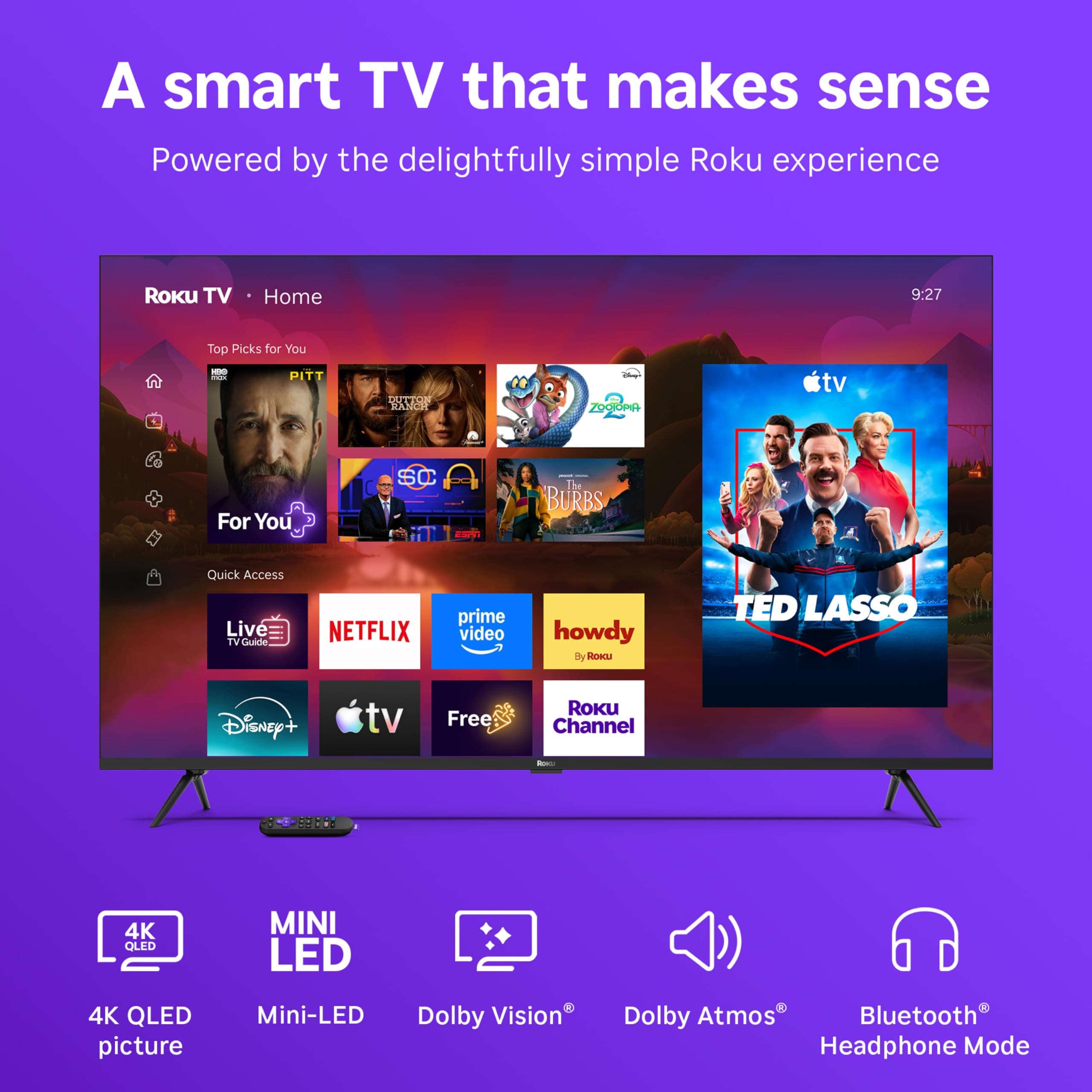 Roku 65-Inch Plus Series Smart TV - 4K QLED Mini-LED TV - RokuTV, view 3