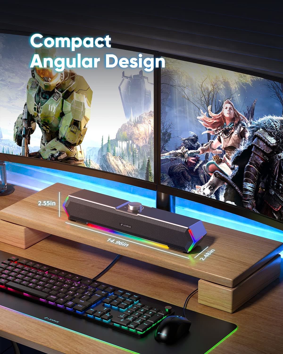 LENRUE G11 Computer Speakers for Desktop, Touch Lights PC Speakers with Surge Clear Sound, USB C/USB Powered, AUX Audio for Computer Desktop PC Laptop Desk, view 4