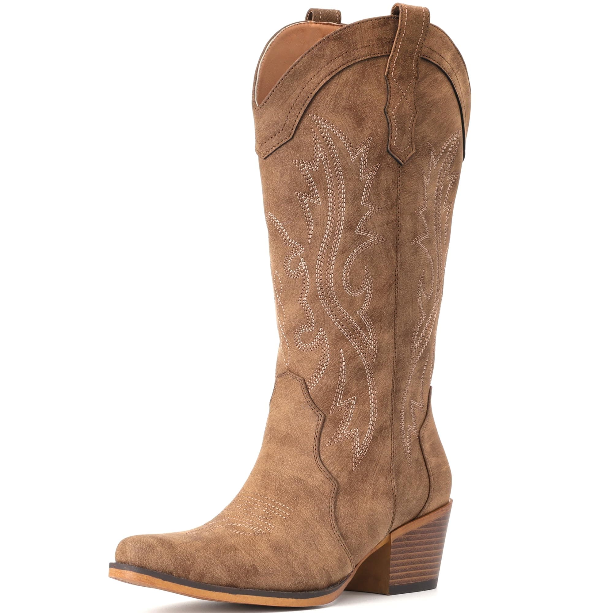 IUV Cowboy Boots For Women Western Cowgirl Boots Mid Calf Snip Toe, view 4