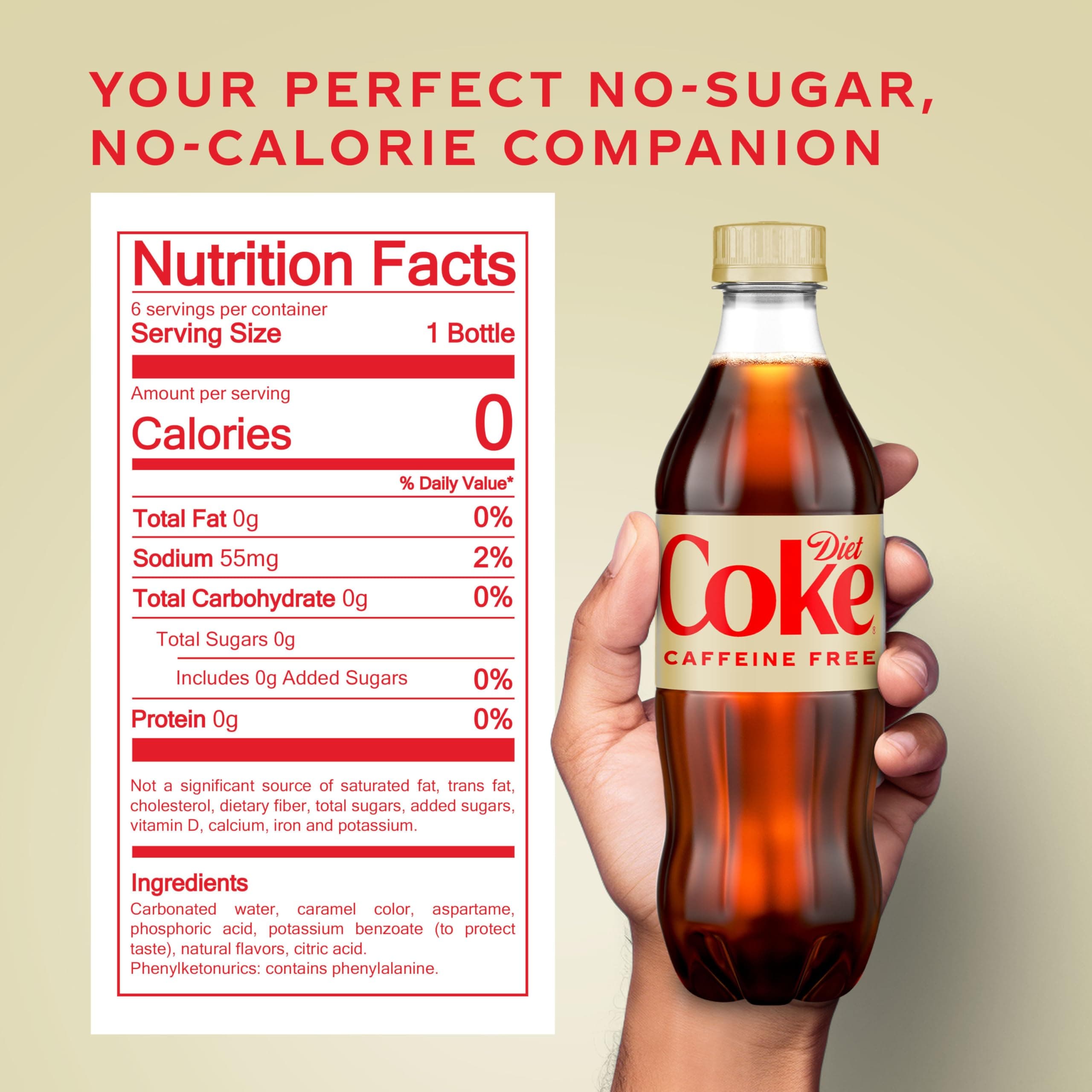 Diet Coke Caffeine-Free Soda Soft Drink Bottles, 16.9 fl oz, 6 Pack, view 2