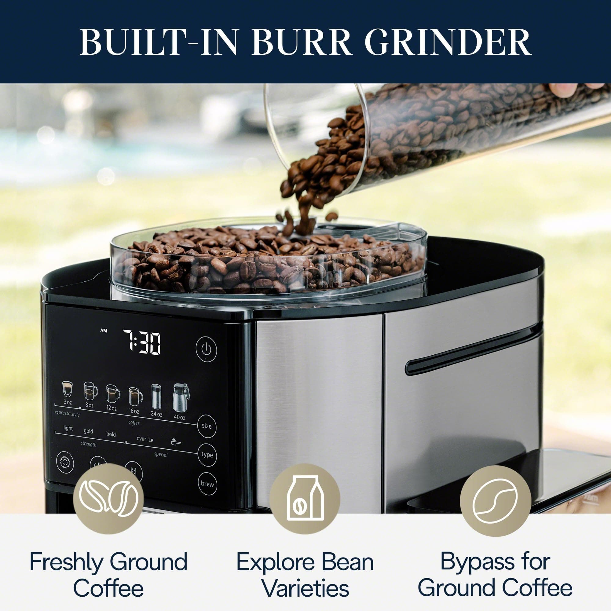 De'Longhi TrueBrew Drip Coffee Maker, Grinder, 8 to 40 oz, Built-In Grinder, view 5
