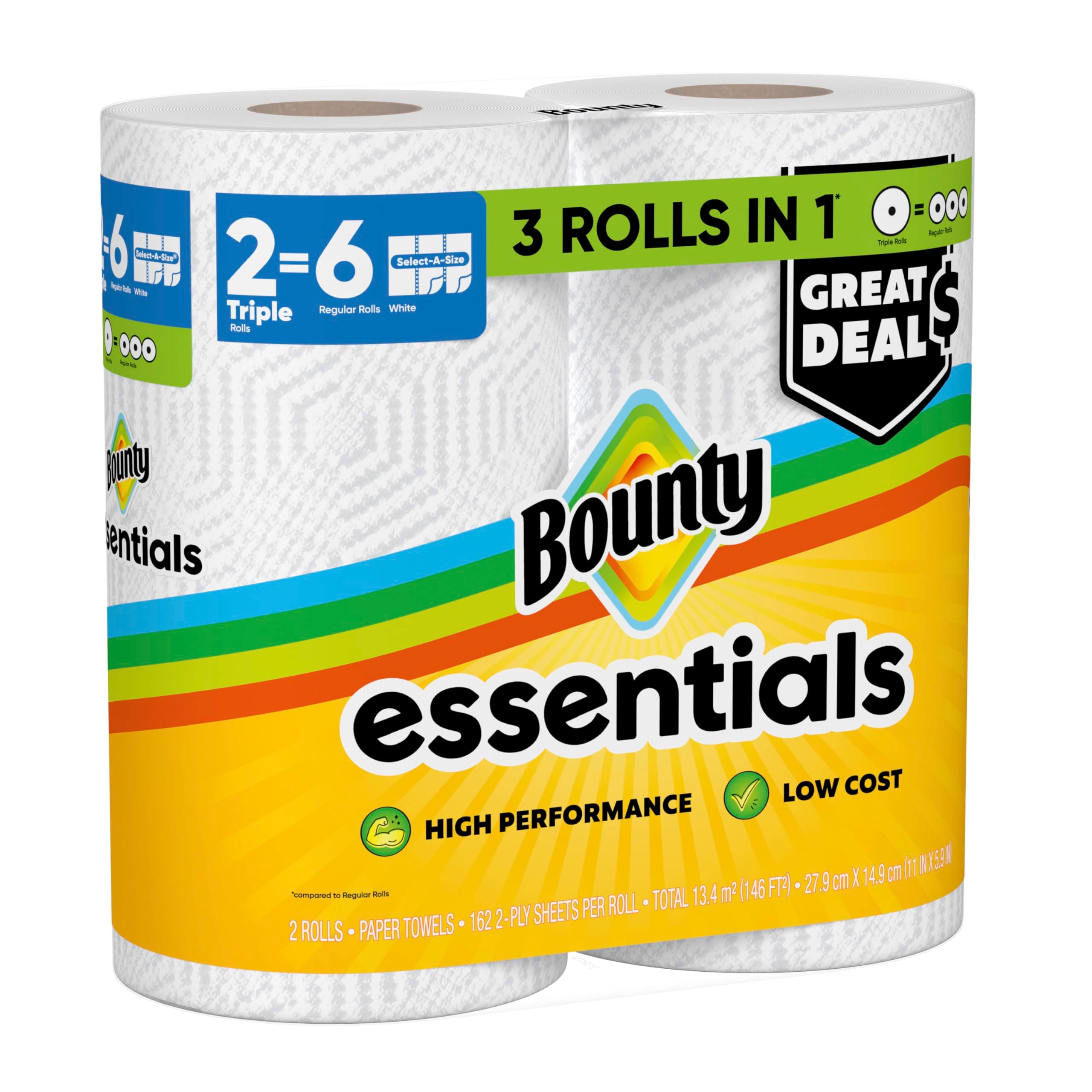 Bounty Essentials Select-A-Size Paper Towels, White, 2 Triple Rolls = 6 Regular Rolls (Packaging May Vary), view 15