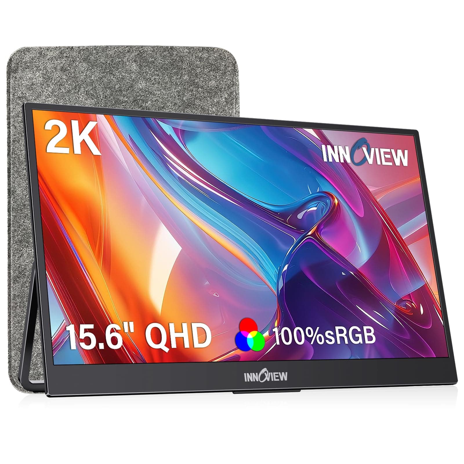 InnoView 2K Portable Monitor 15.6" QHD 100% sRGB, Built-in 180° Adjustable Stand Travel Monitor USB C Standard HDMI Ultra-Slim Portable Monitor for Laptop MacBook Phone PS5 Xbox Switch