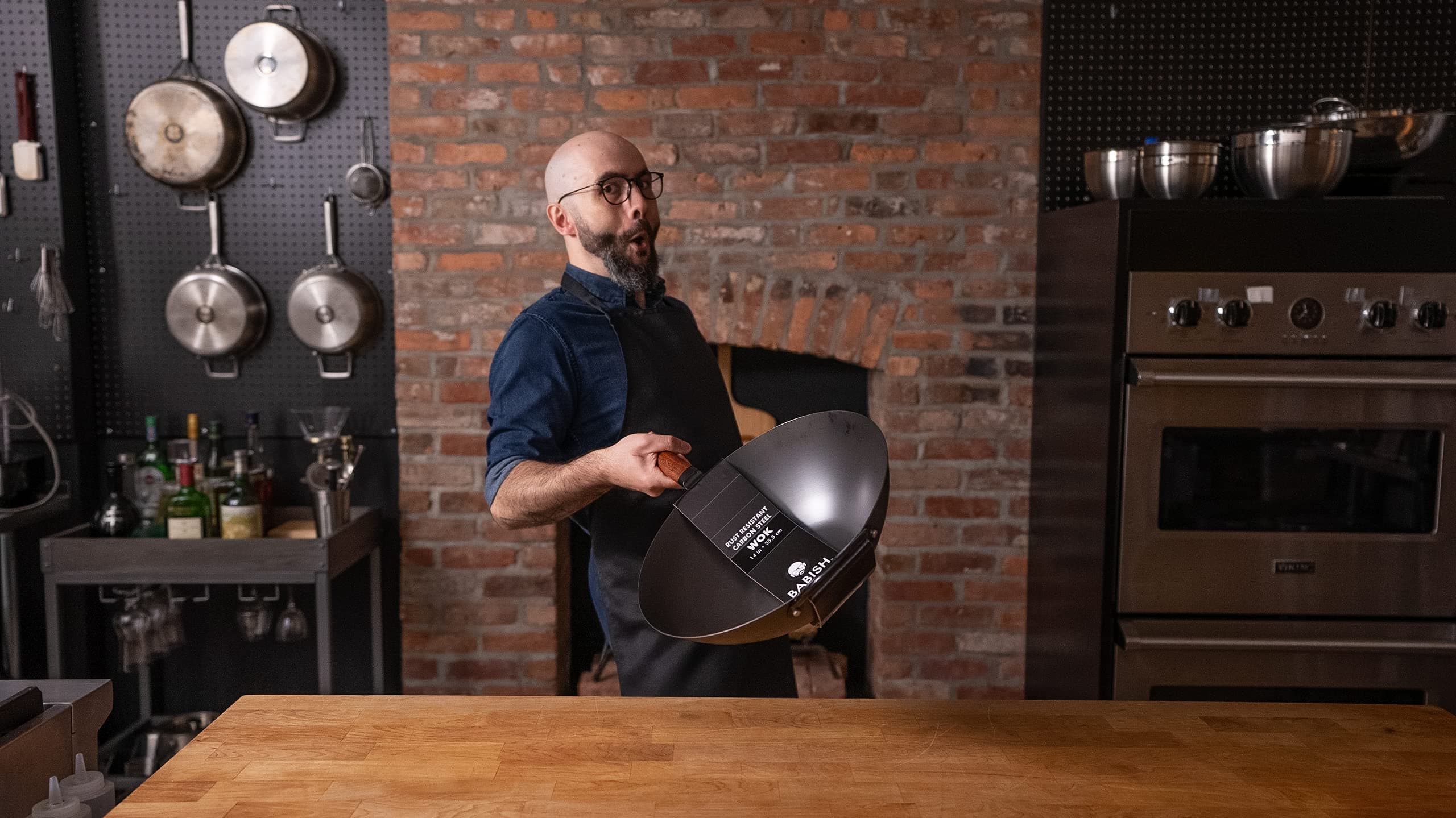 Babish 14 Inch Carbon Steel Wok Pan, Flat Bottom Stir Fry Pan, Induction, view 5