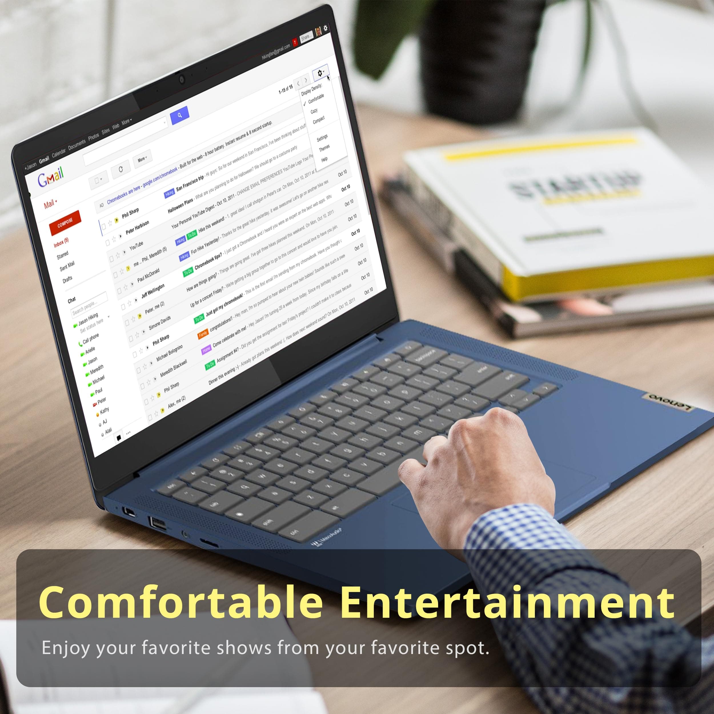 Lenovo IdeaPad Slim 3 Chromebook, 14″ FHD IPS Anti-GlareTouchscreen, MediaTek Kompanio 520, 4GB LPDDR4X, 224GB Storage(64GB eMMC+160GB Docking Station Set), Webcam, WiFi 6, Chrome OS, Blue, view 7