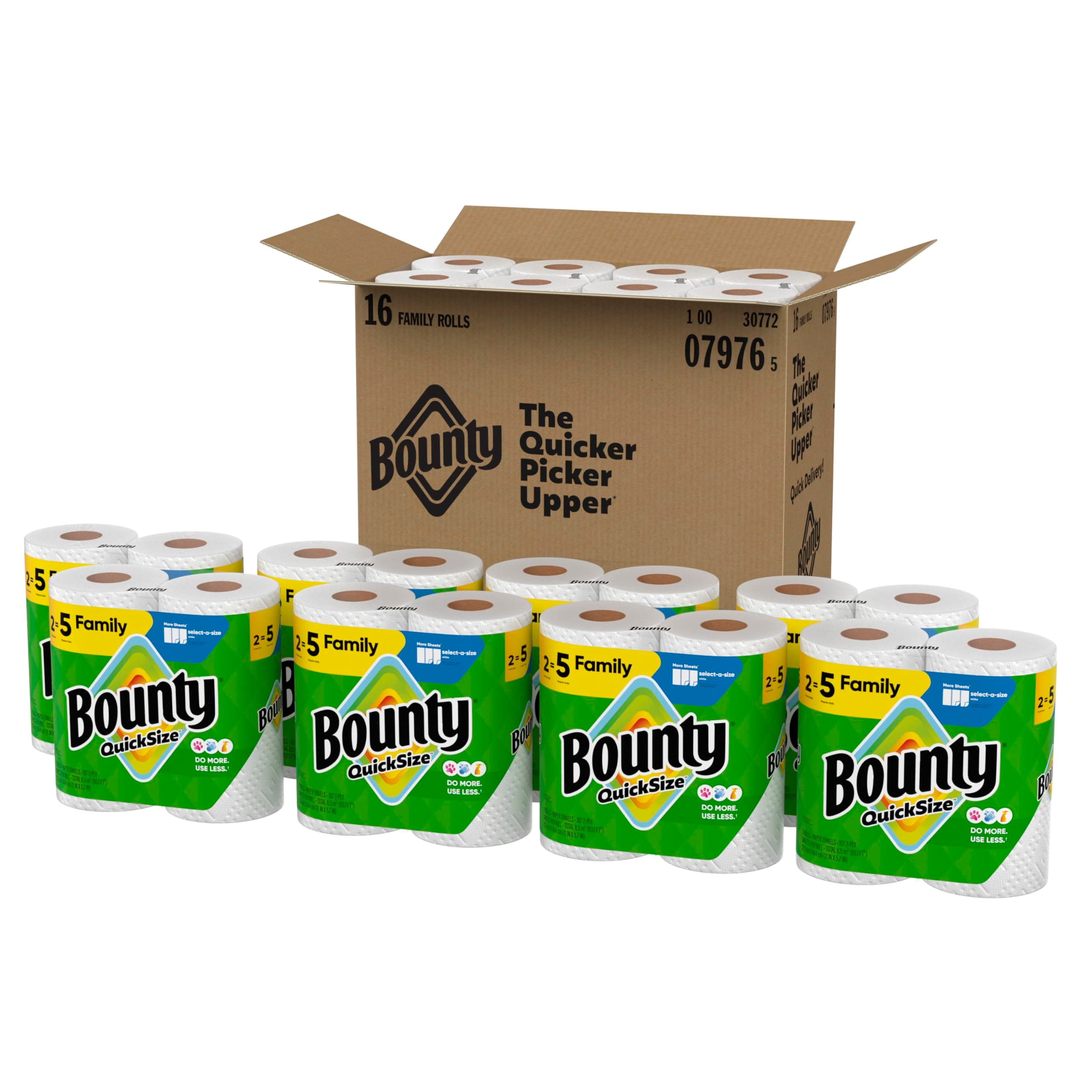 Bounty Paper Towels Quick Size, White, 16 Family Rolls = 40 Regular Rolls, view 10