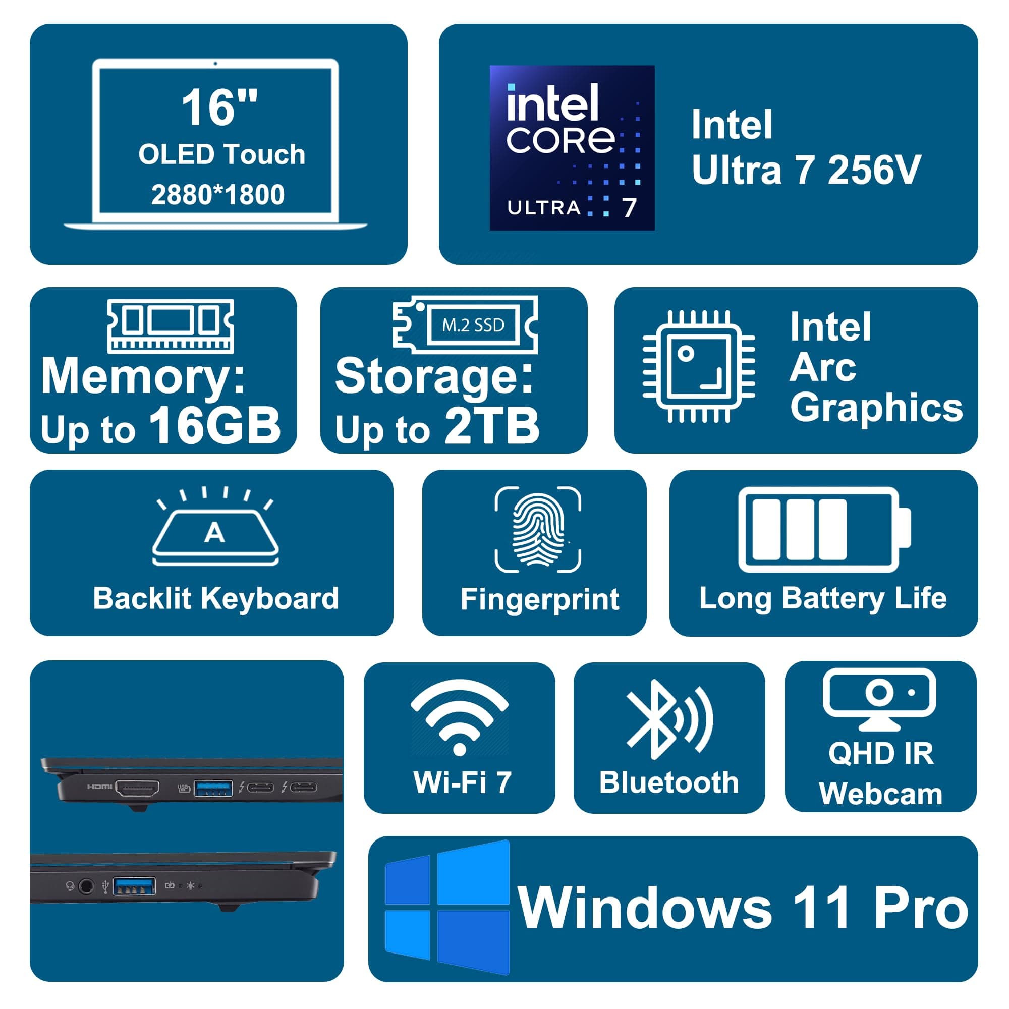 Acer Swift 16 AI Laptop 16" 3k OLED 120Hz Touch (100% DCI-P3) Intel 8-core Ultra 7 256V (Up to 47 Tops) 16GB RAM 1TB SSD Backlit Fingerprint for Designer Business Work Win11Pro ICP Hub, view 3
