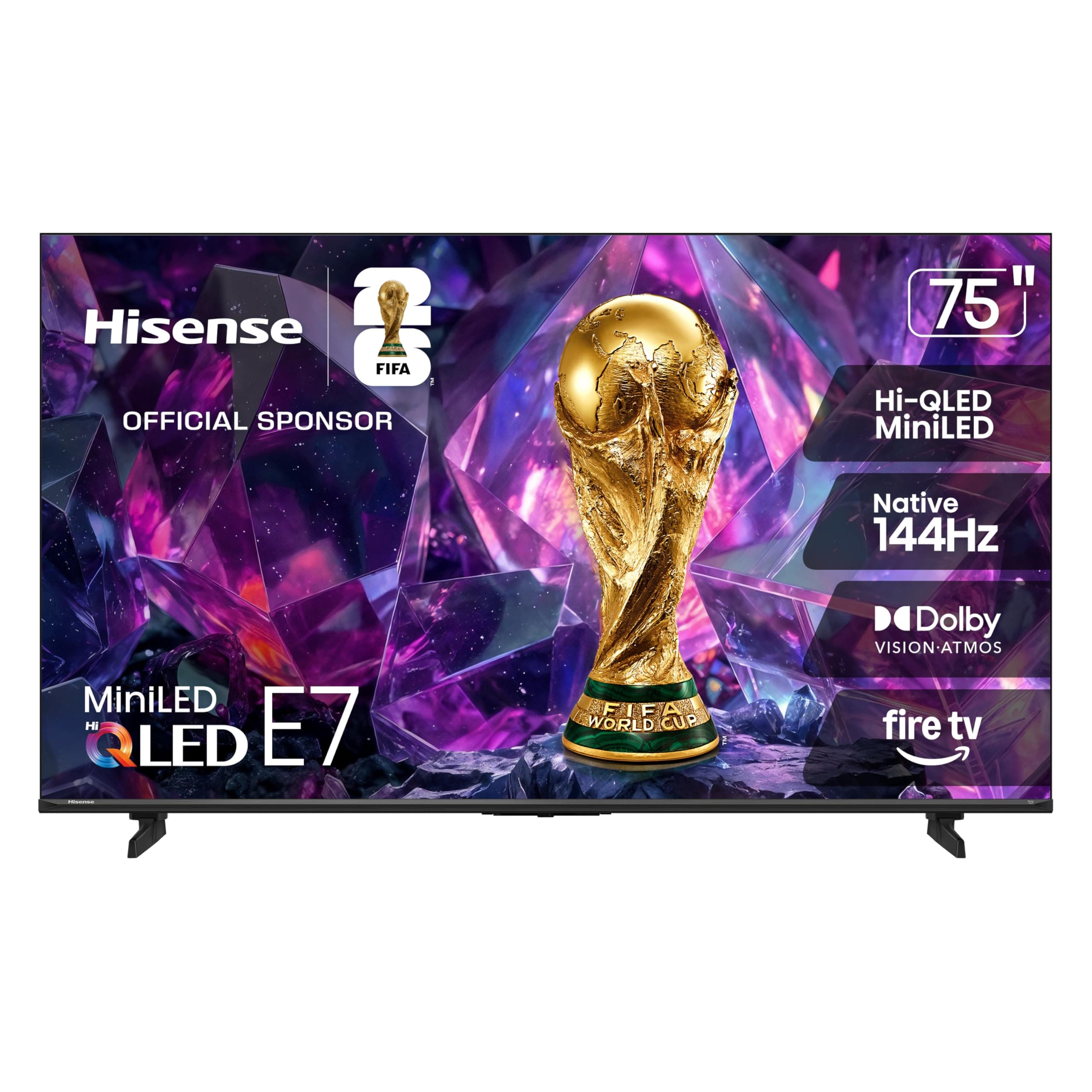 Hisense 75" E7 Cinema Series Hi-QLED Mini-LED 4K UHD Smart Fire TV (75E7SF, 2026 NEW) - Native 144Hz, AI Picture, Dolby Vision IQ · Atmos, FALD, HDR10+ Adaptive, MEMC, Alexa+