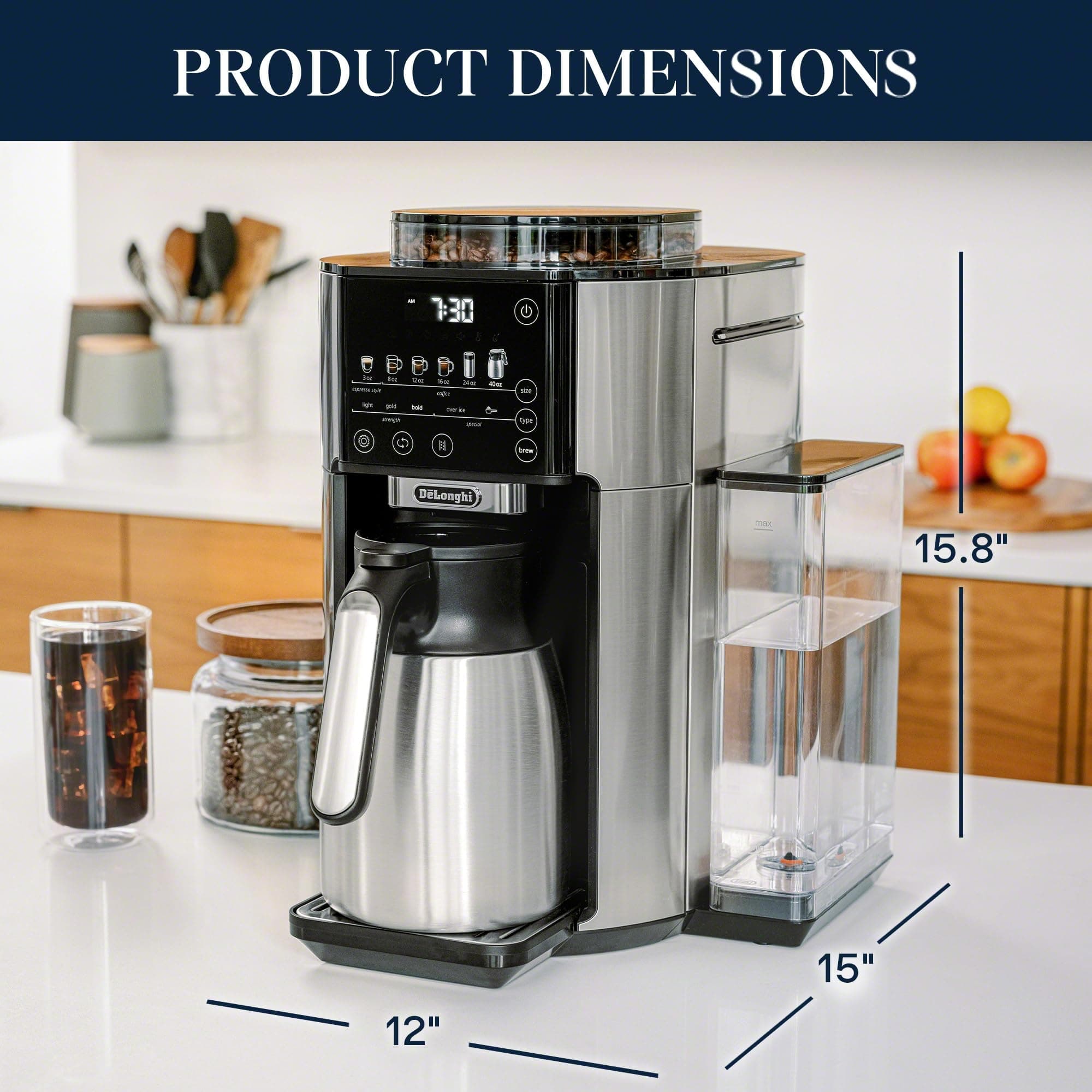 De'Longhi TrueBrew Drip Coffee Maker, Grinder, 8 to 40 oz, Built-In Grinder, view 2