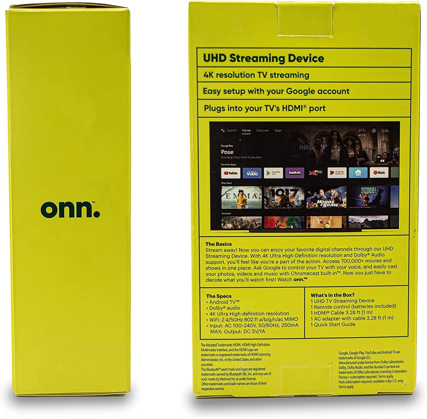 ONN Android TV 4K UHD Streaming Device with Voice Remote Control Google Assistant & High Speed HDMI Cable (100026240) Black, view 9