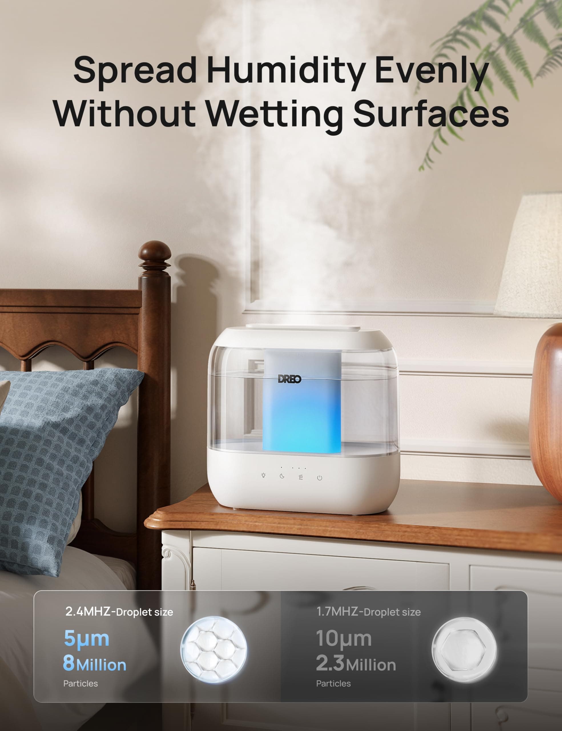 DREO 4L Humidifiers for Bedroom, 36H Runtime, 28 dB Quiet, HM311, view 4