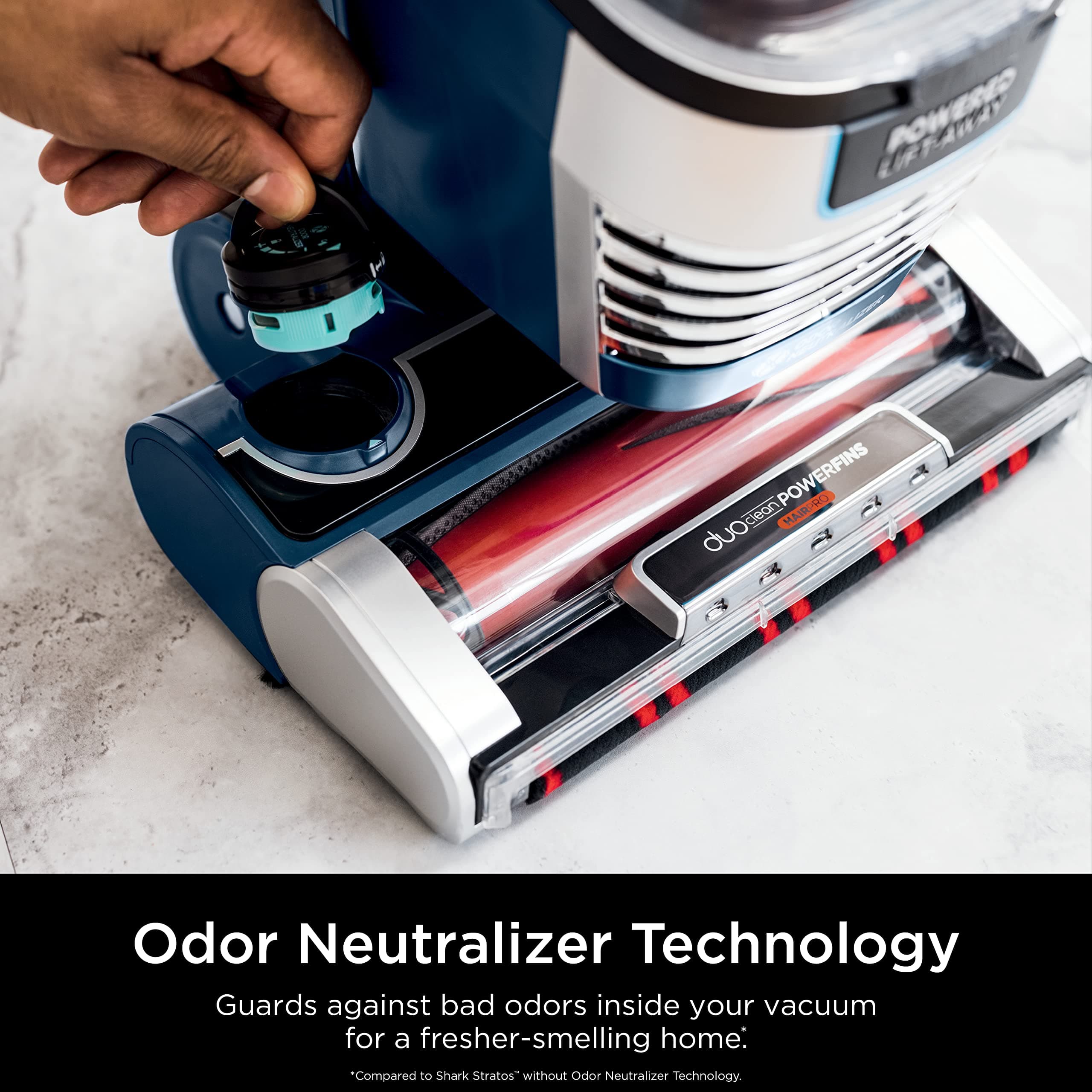Shark AZ3002 Stratos Upright Vacuum with DuoClean PowerFins, HairPro, Powered Lift-Away, Self-Cleaning Brushroll, & Odor Neutralizer Technology, Navy (Renewed), view 7