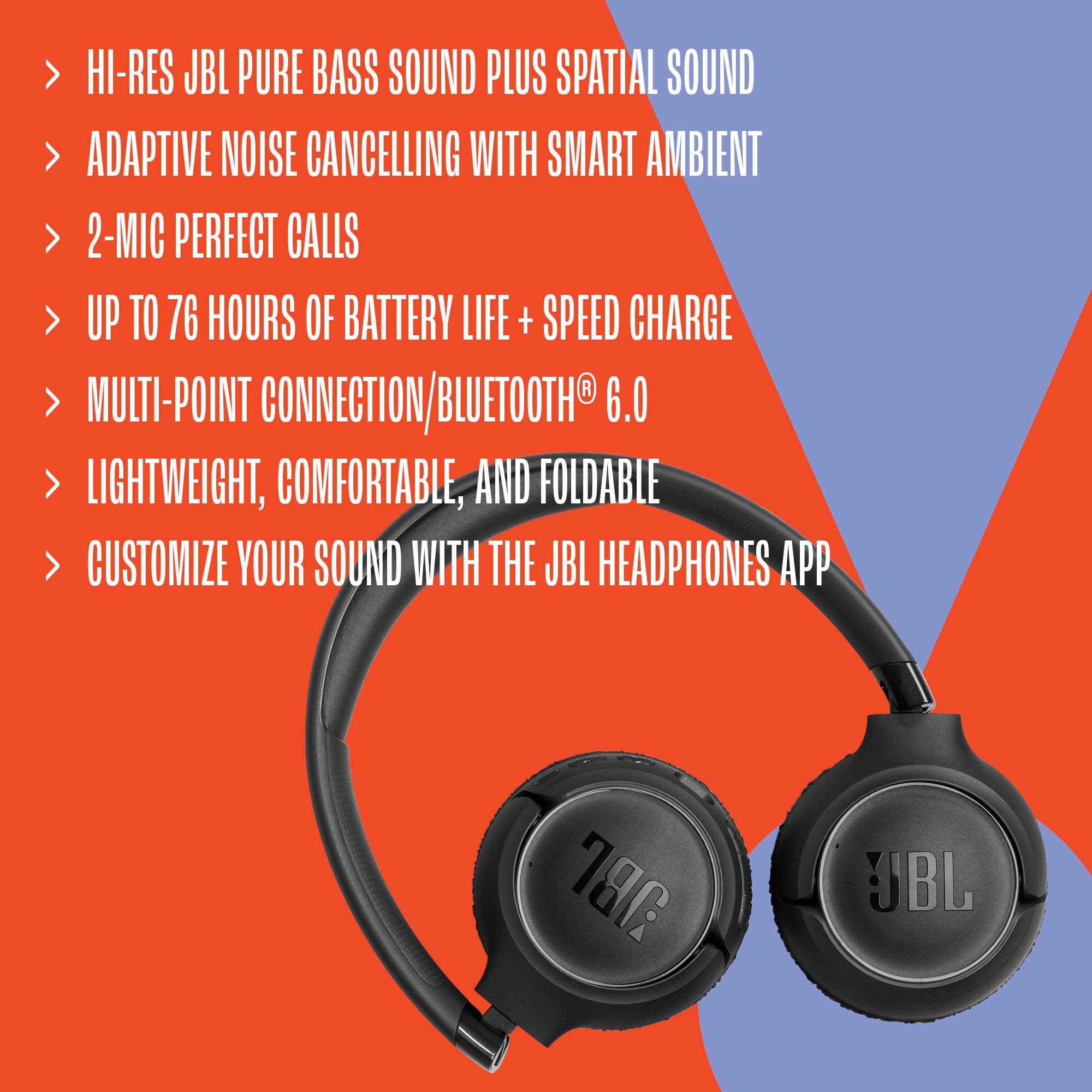 JBL Tune 680NC - Wireless on-Ear Noise Cancelling Headphones - Black, view 6