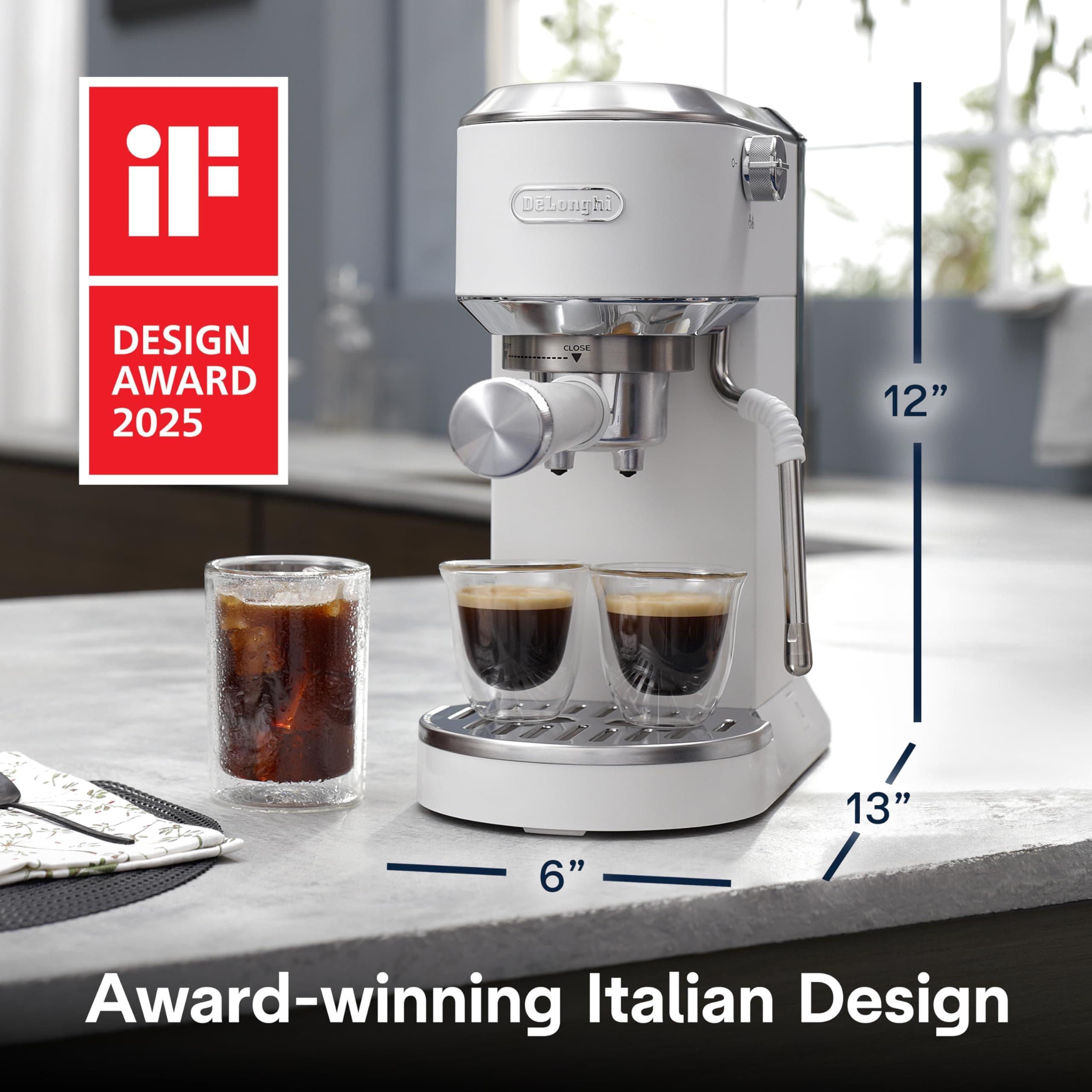 De'Longhi Dedica Duo Compact Espresso Machine - Cold Brew Coffee Maker with Milk Frother Wand- for Espresso, Hot & Iced Coffee, Cappuccinos, Lattes & Home Barista Brewing, Vanilla, view 6