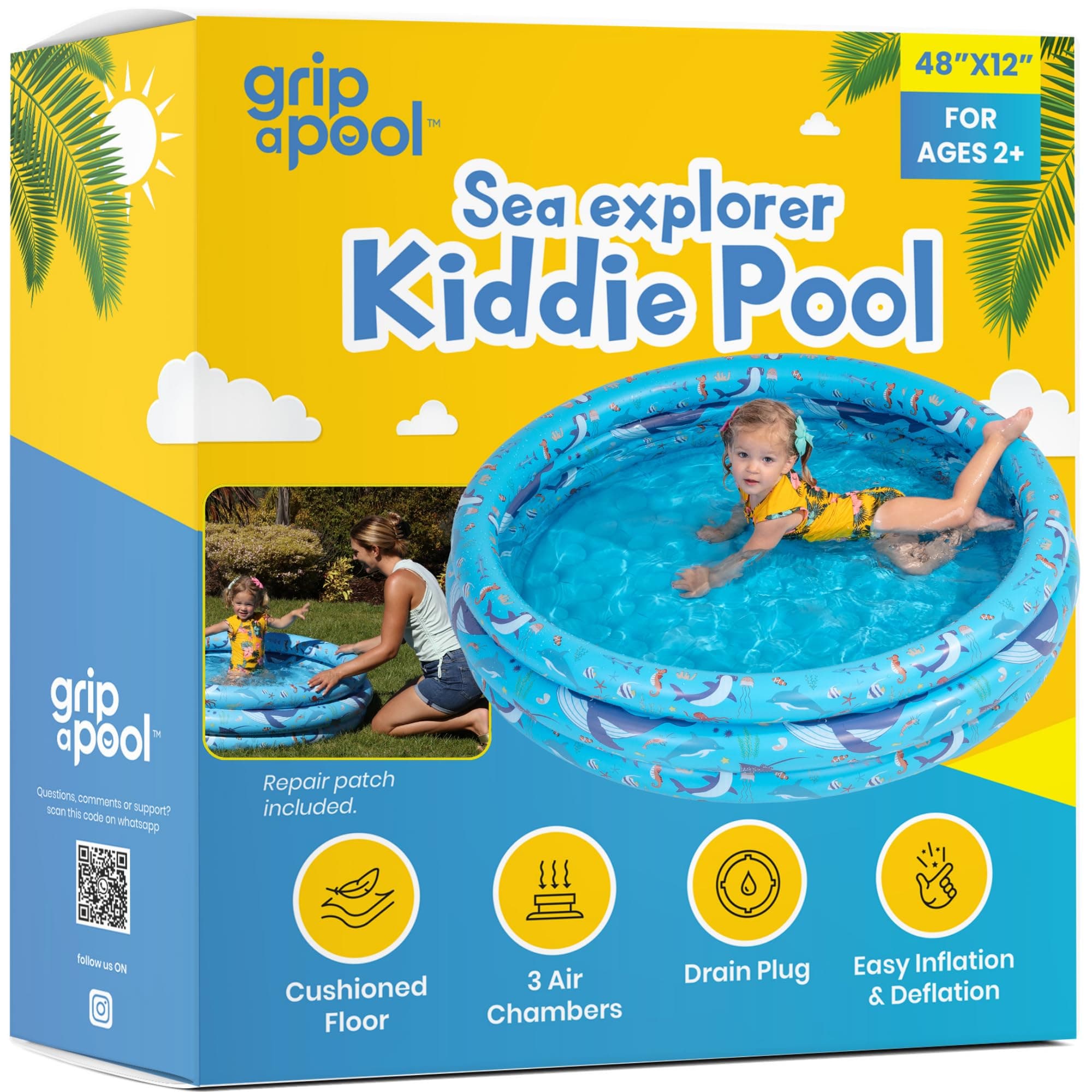 Inflatable Kiddie Pool for Toddlers, 48"X12" Round Plastic Blow Up Kids Swimming Pool, Outdoor Water Play, Ball Pit Toys for Kids Age 2 3 4 5, Summer Essential Baby Splash Pools with Cushioned Floor, view 8