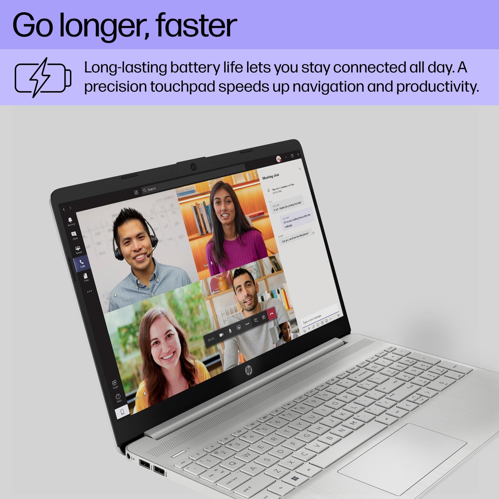 HP 15 inch Laptop, HD Display, AMD Ryzen 5 5500U, 8 GB RAM, 256 GB SSD, AMD Radeon Graphics, Windows 11 Home, 15-ef2099nr (2023), view 8