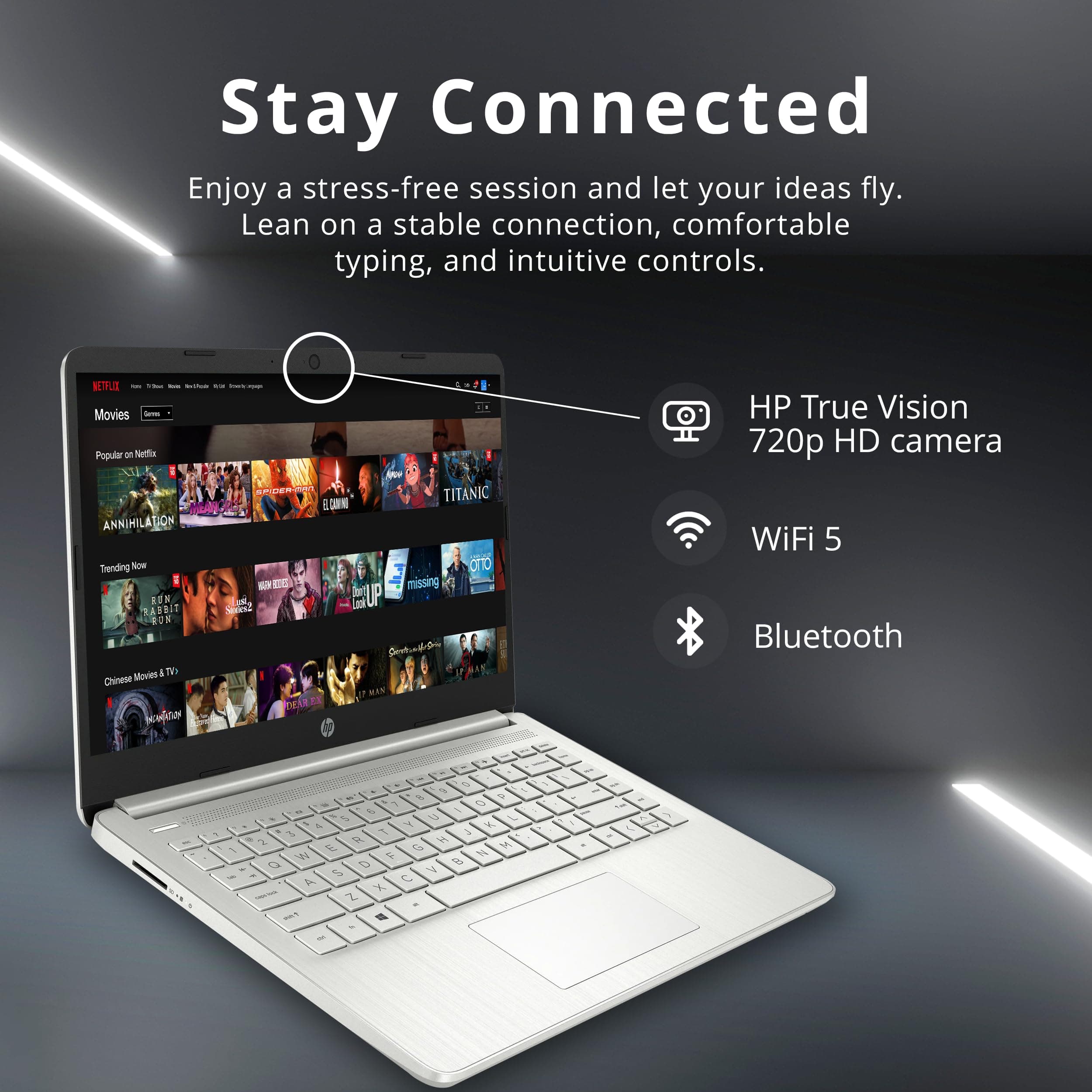 HP Stream 14" HD BrightView Laptop, Intel Celeron N4120, 16GB RAM, 416GB Storage (128GB eMMC + 288GB Docking Station Set), Intel UHD Graphics, 720p Camera, Wi-Fi, 1 Year Office 365, Win 11 S, Silver, view 5