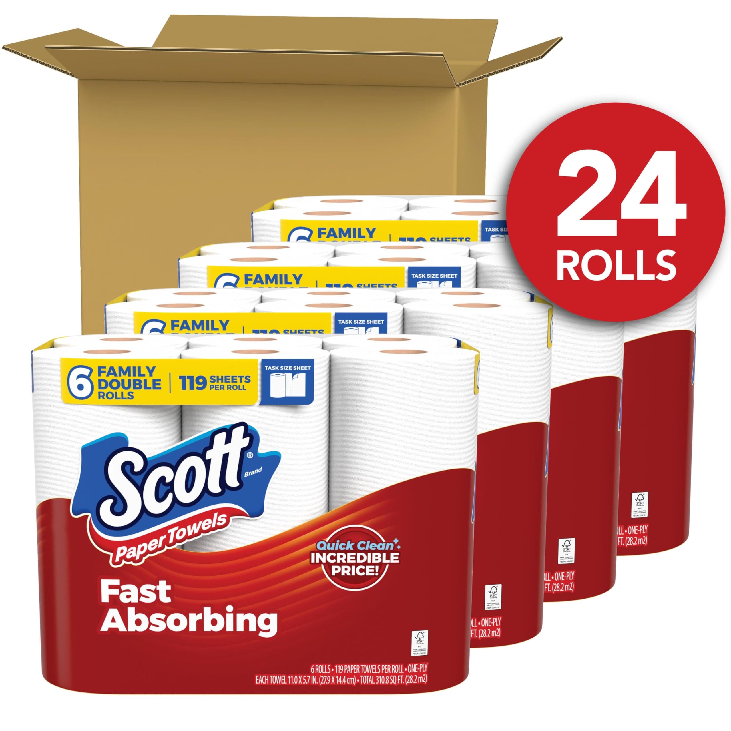 Scott Paper Towels, Task Size, 24 Family Double Rolls, 119 Sheets Per Roll, view 2