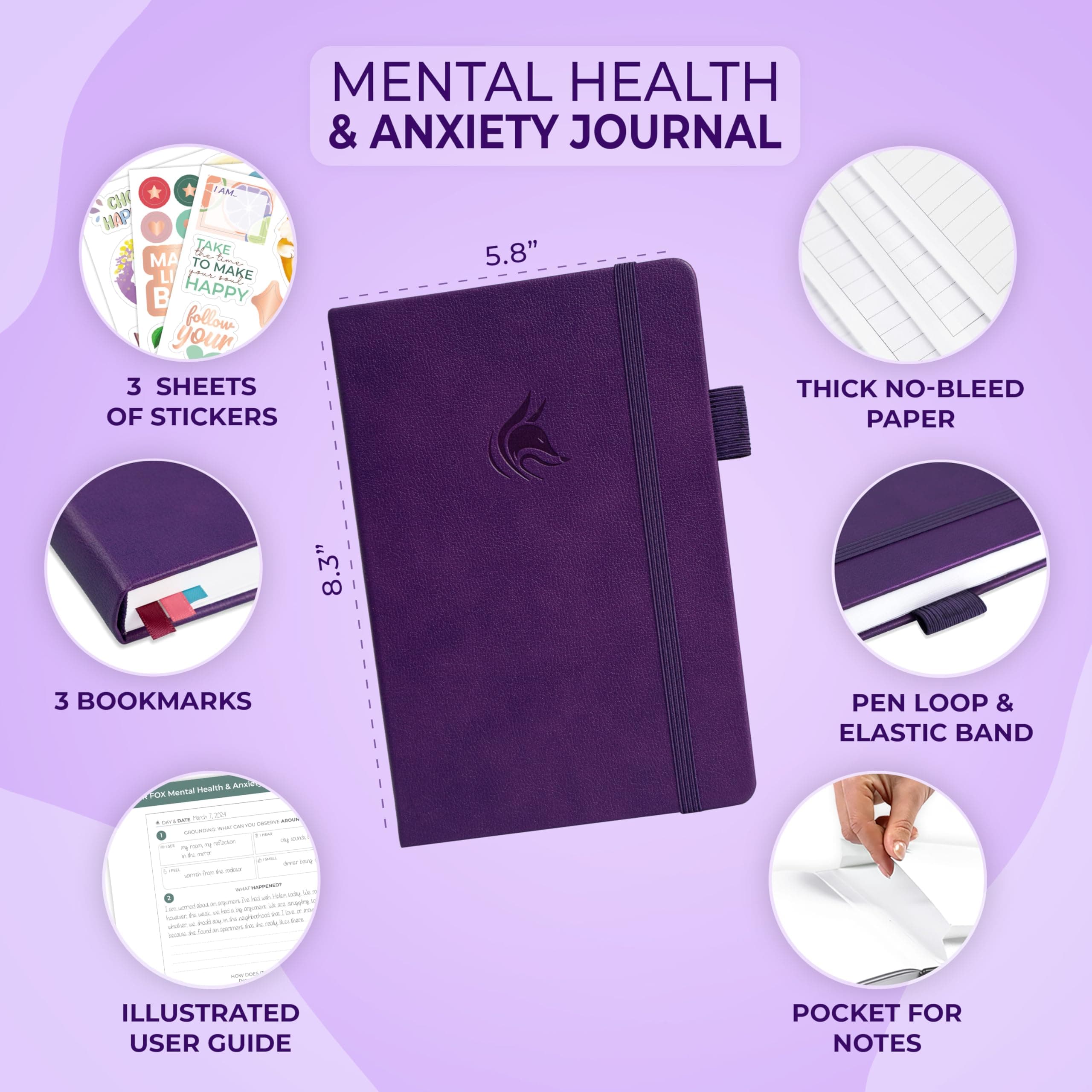 Clever Fox Mental Health & Anxiety Journal CBT Prompts 5.8x8.3 Purple, view 2
