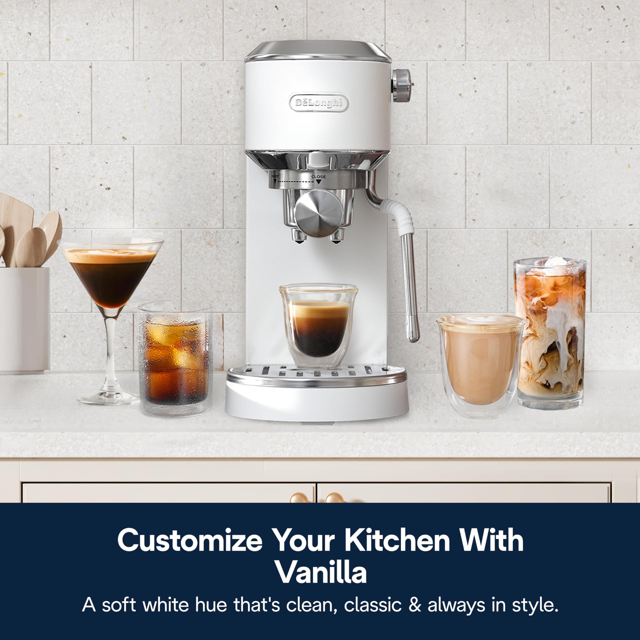 De'Longhi Dedica Duo Compact Espresso Machine - Cold Brew Coffee Maker with Milk Frother Wand- for Espresso, Hot & Iced Coffee, Cappuccinos, Lattes & Home Barista Brewing, Vanilla, view 7