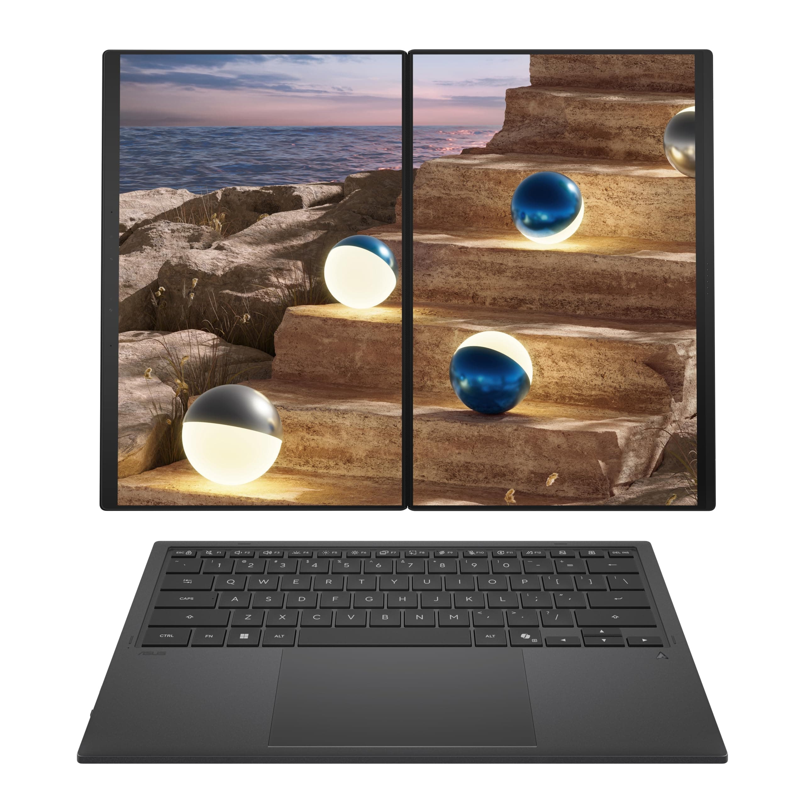ASUS Zenbook Duo Laptop (2026), Dual 14” OLED 3K 144Hz Touch Display, Intel Core Ultra X9 388H, Intel Arc Graphics, 32GB RAM, 1TB SSD, Sleeve and Stylus Included, WiFi 7, Windows 11, Moher Gray, view 14