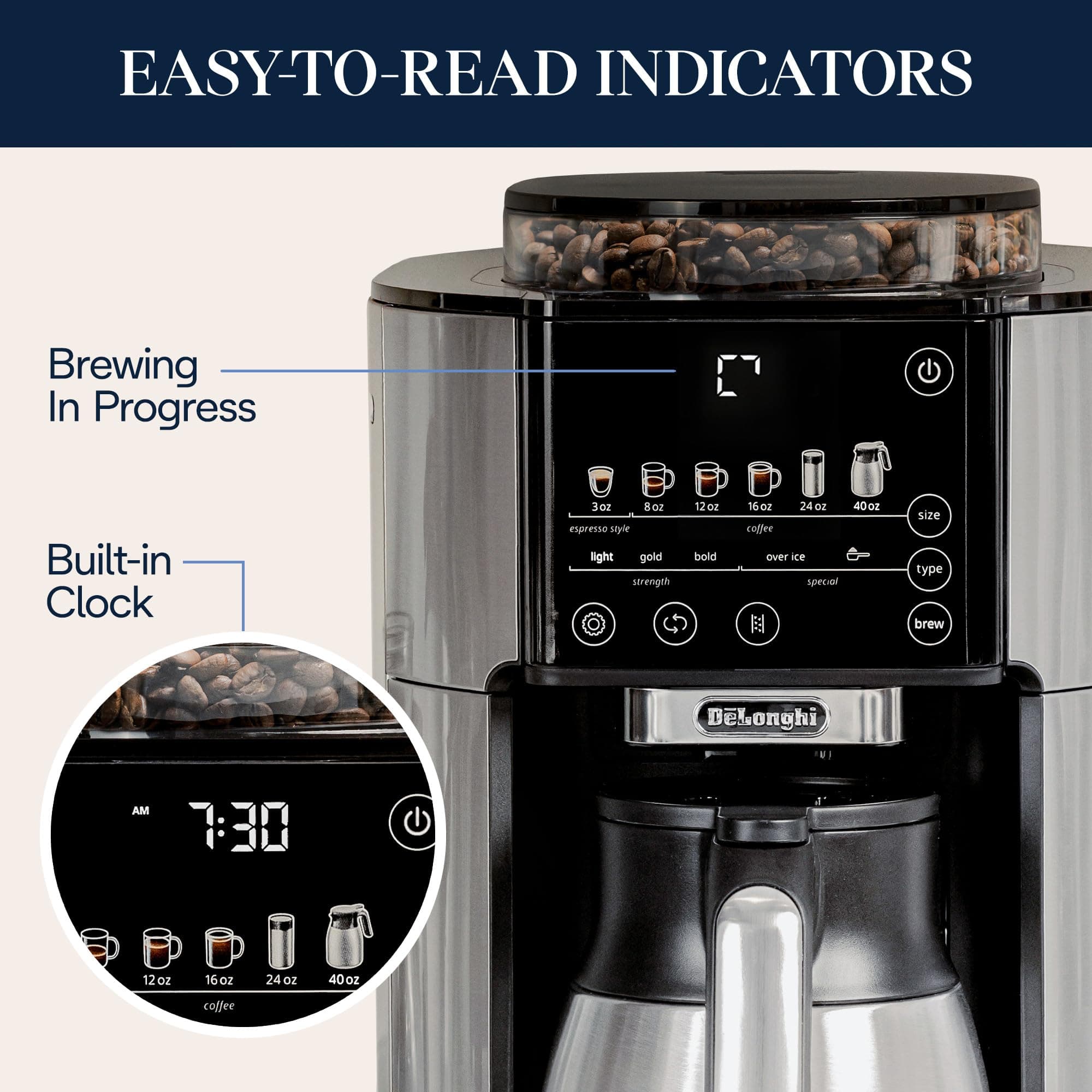 De'Longhi TrueBrew Drip Coffee Maker, Grinder, 8 to 40 oz, Built-In Grinder, view 6