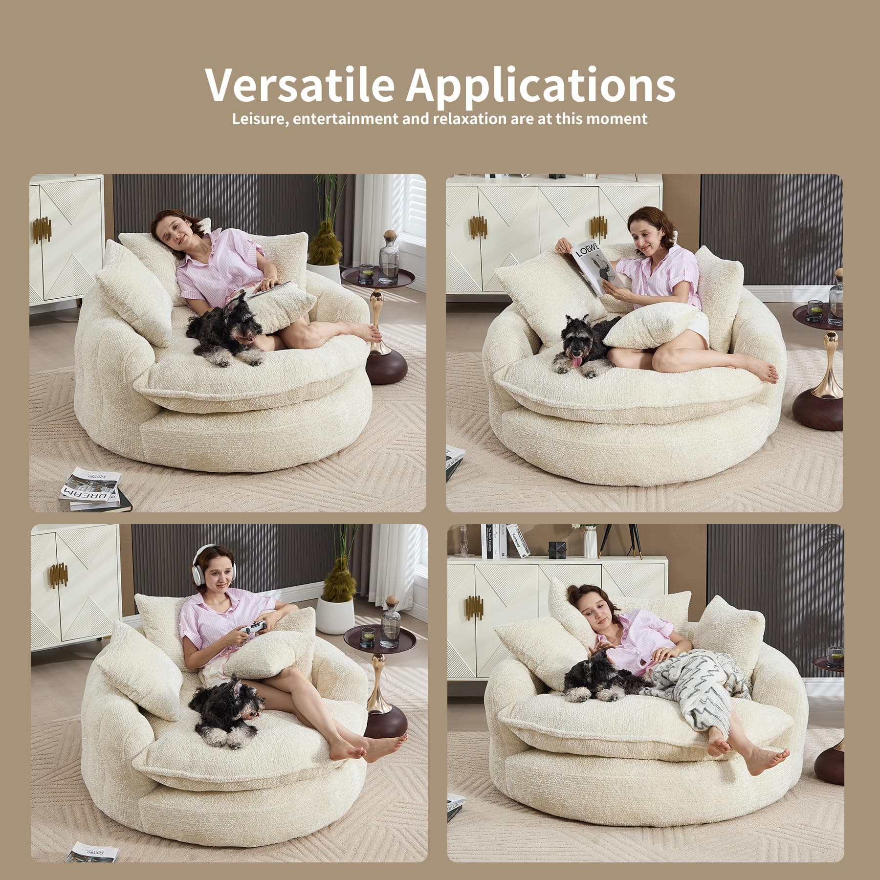 Gfovixo Oversized Chenille Round Sofa, Fluffy Reading Chair for Living Room, view 7
