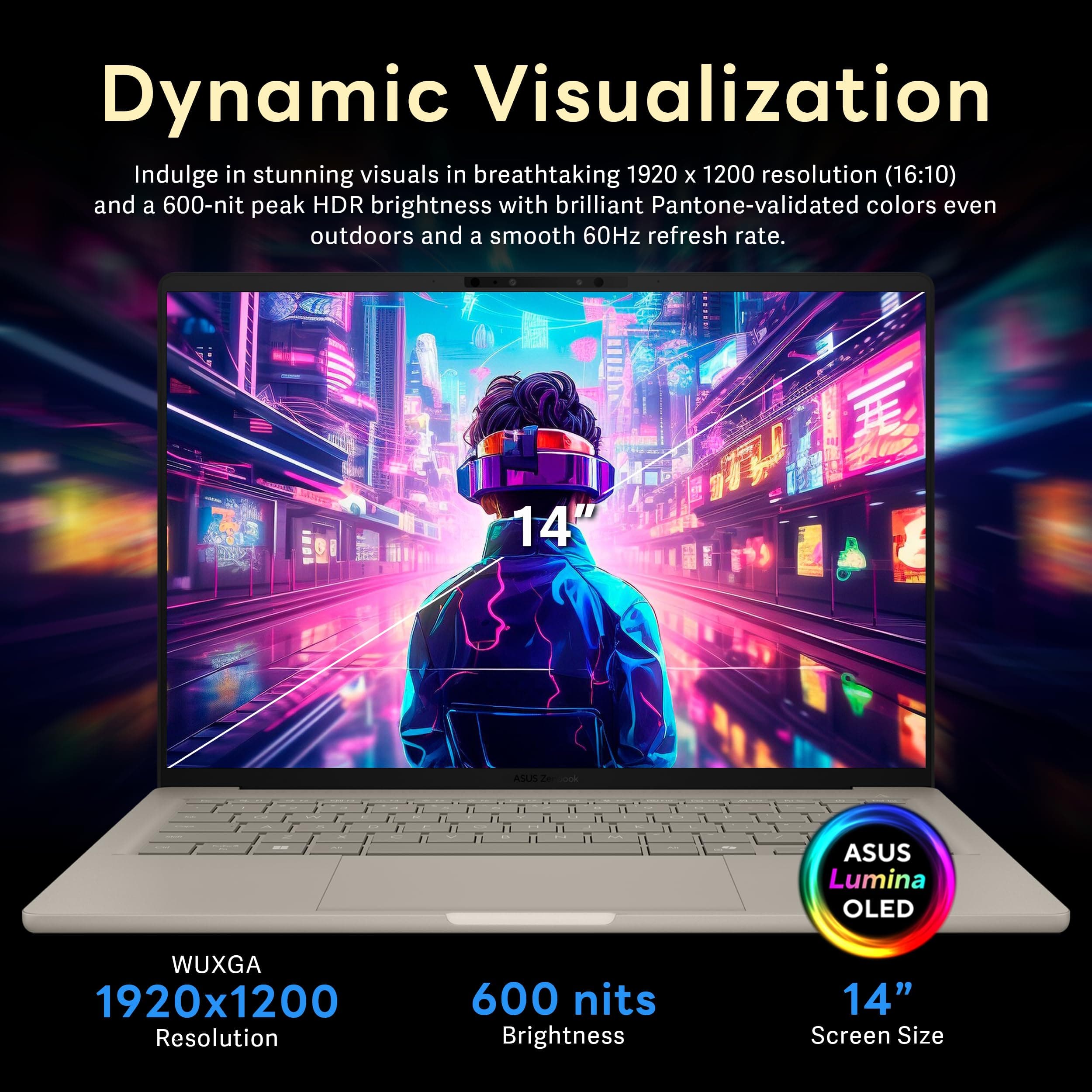 ASUS Zenbook 14" FHD+ OLED Laptop, Snapdragon X Plus X1P-42-100, 16GB LPDDR5X, 1.5TB Storage (512GB SSD+1TB Docking Station), Backlit Keyboard, Copilot, FHD IR Camera, Windows 11, Zabriskie Beige, view 4