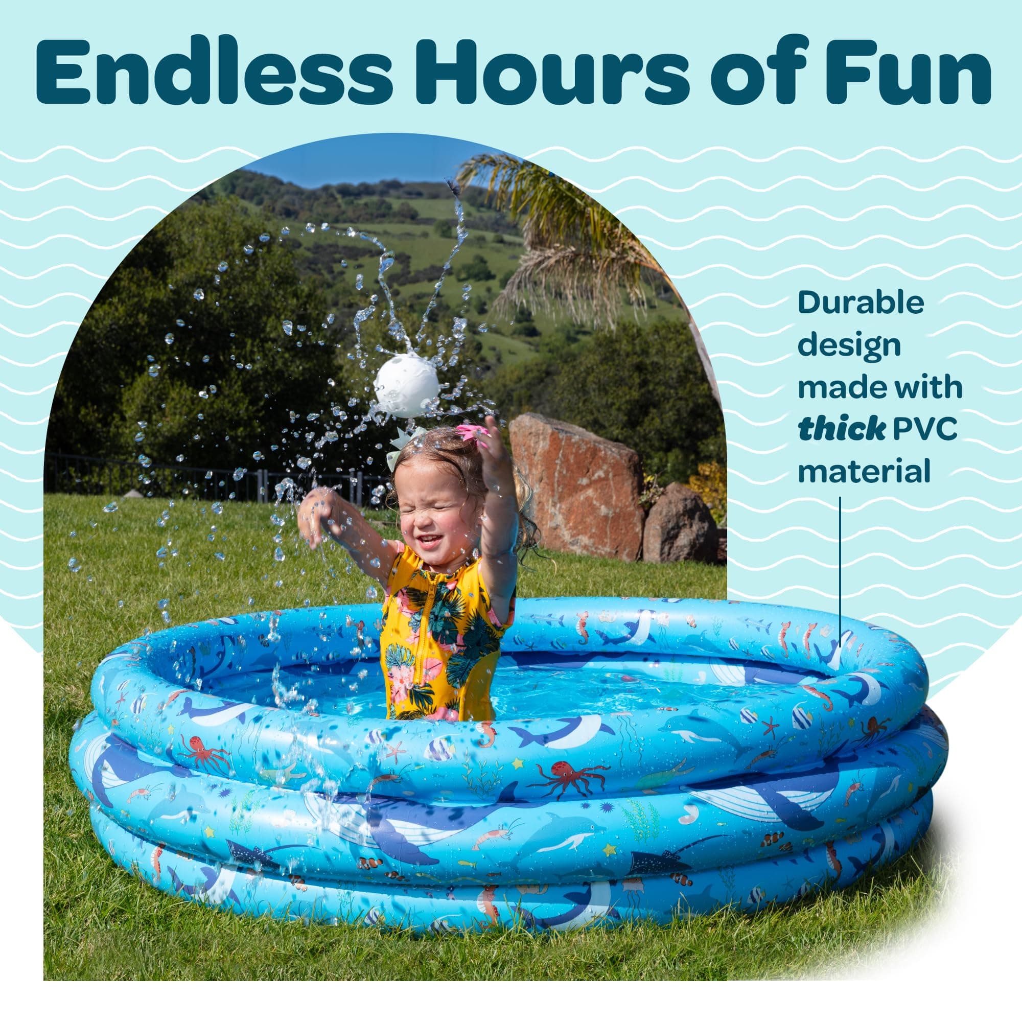 Inflatable Kiddie Pool for Toddlers, 48"X12" Round Plastic Blow Up Kids Swimming Pool, Outdoor Water Play, Ball Pit Toys for Kids Age 2 3 4 5, Summer Essential Baby Splash Pools with Cushioned Floor, view 5