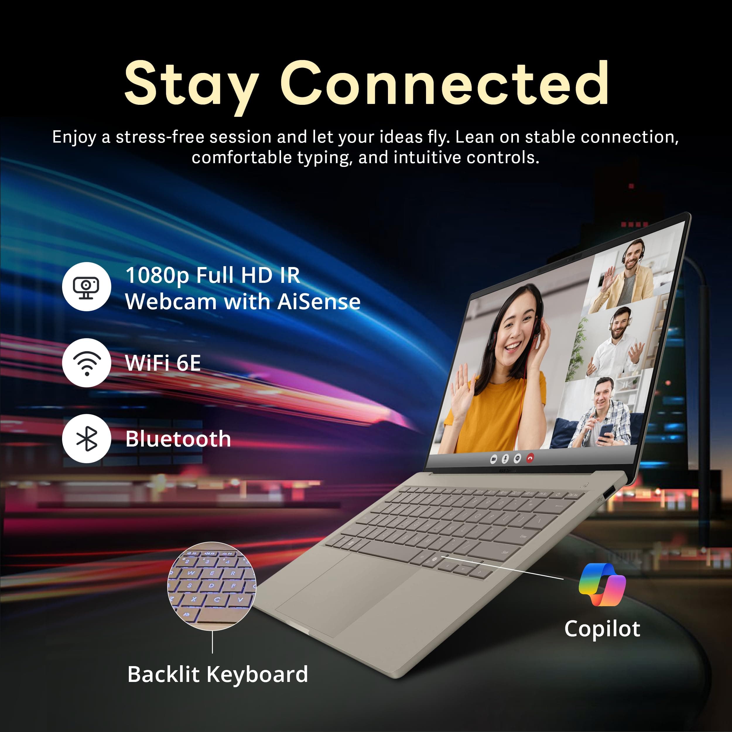 ASUS Zenbook 14" FHD+ OLED Laptop, Snapdragon X Plus X1P-42-100, 16GB LPDDR5X, 1.5TB Storage (512GB SSD+1TB Docking Station), Backlit Keyboard, Copilot, FHD IR Camera, Windows 11, Zabriskie Beige, view 5