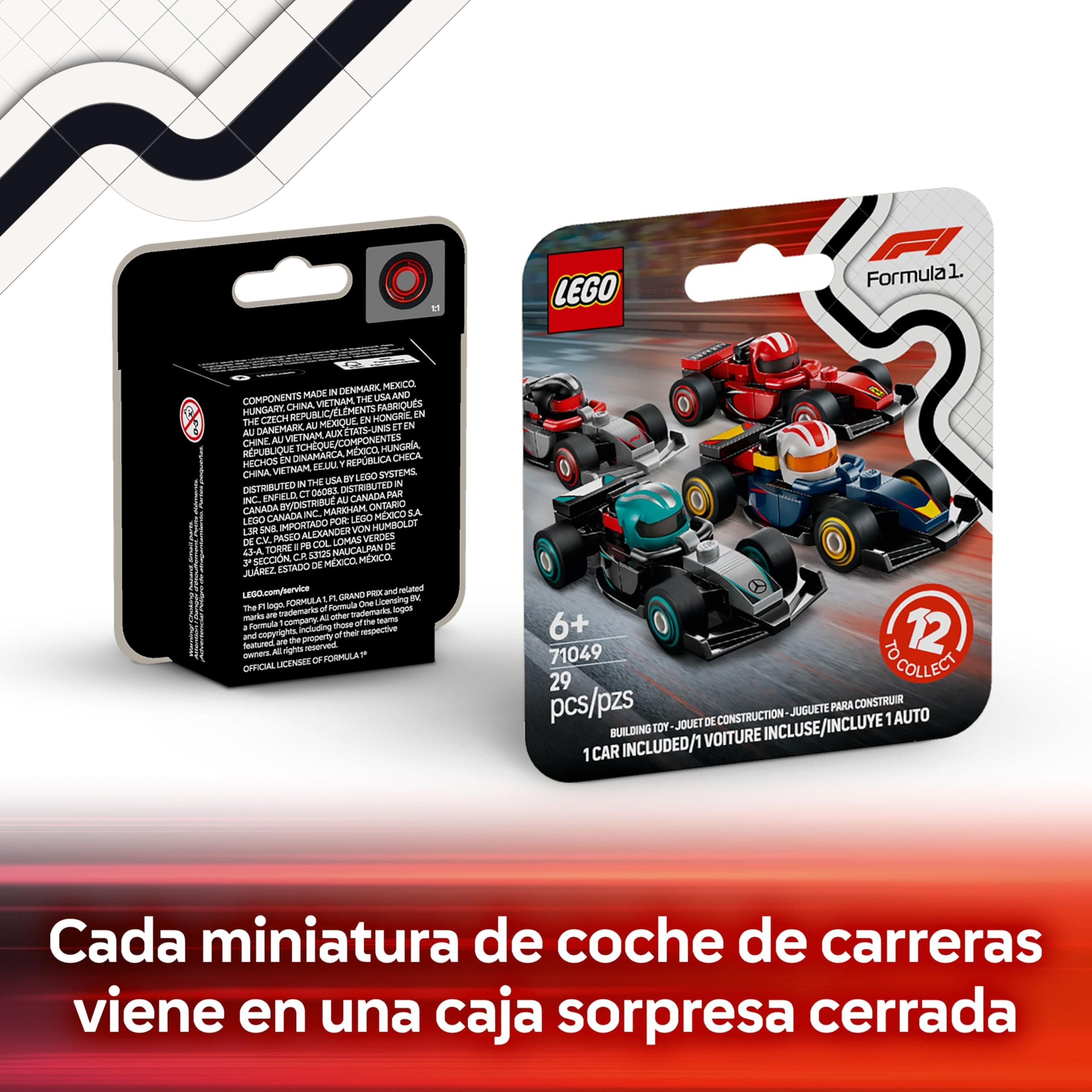 LEGO Coches de F1 Coleccionables de Juguete, 1 de 12 Miniaturas de Maqueta de Coche, Escuderías de Fórmula 1: Ferrari, Mercedes, McLaren, Red Bull, Caja Sorpresa para Niños y Niñas de 6+ Años 71049, view 4