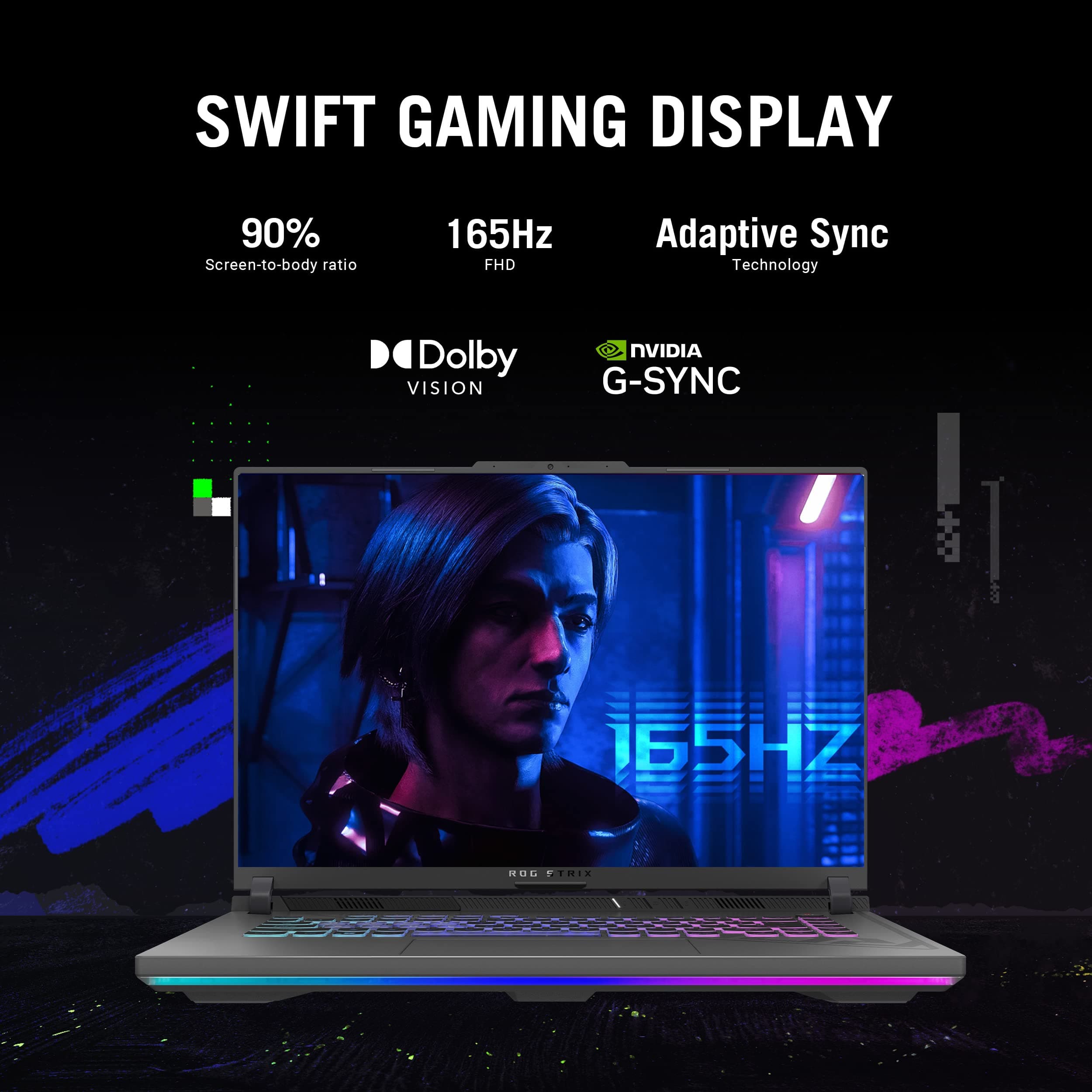 ASUS ROG Strix G16 Gaming Laptop, 165Hz Display, NVIDIA® GeForce RTX™ 4060, Intel Core i7-13650HX, 16GB DDR5, 1TB PCIe Gen4 SSD, Wi-Fi 6E, Windows 11, G614JV-AS74, view 6
