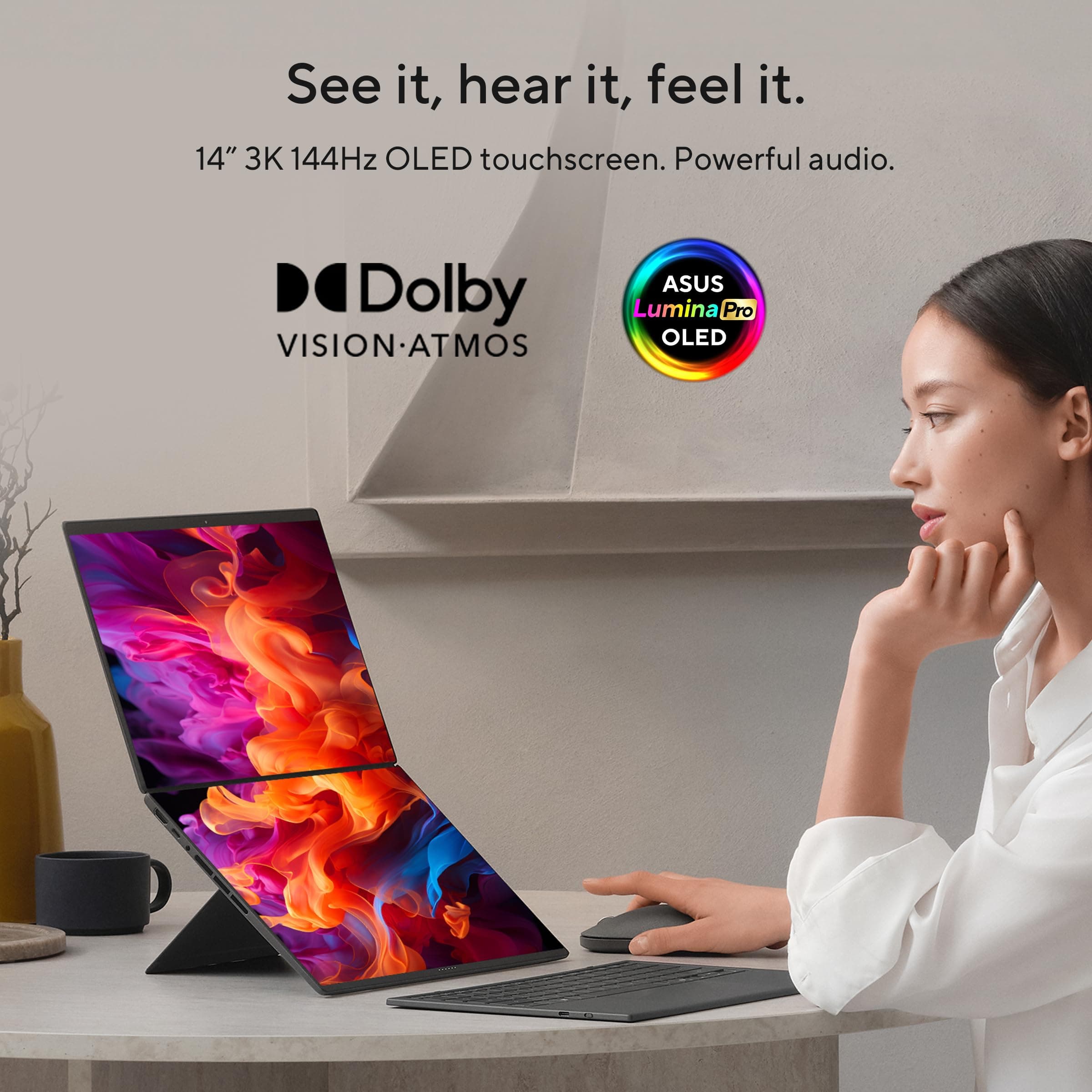 ASUS Zenbook Duo Laptop (2026), Dual 14” OLED 3K 144Hz Touch Display, Intel Core Ultra X9 388H, Intel Arc Graphics, 32GB RAM, 1TB SSD, Sleeve and Stylus Included, WiFi 7, Windows 11, Moher Gray, view 6