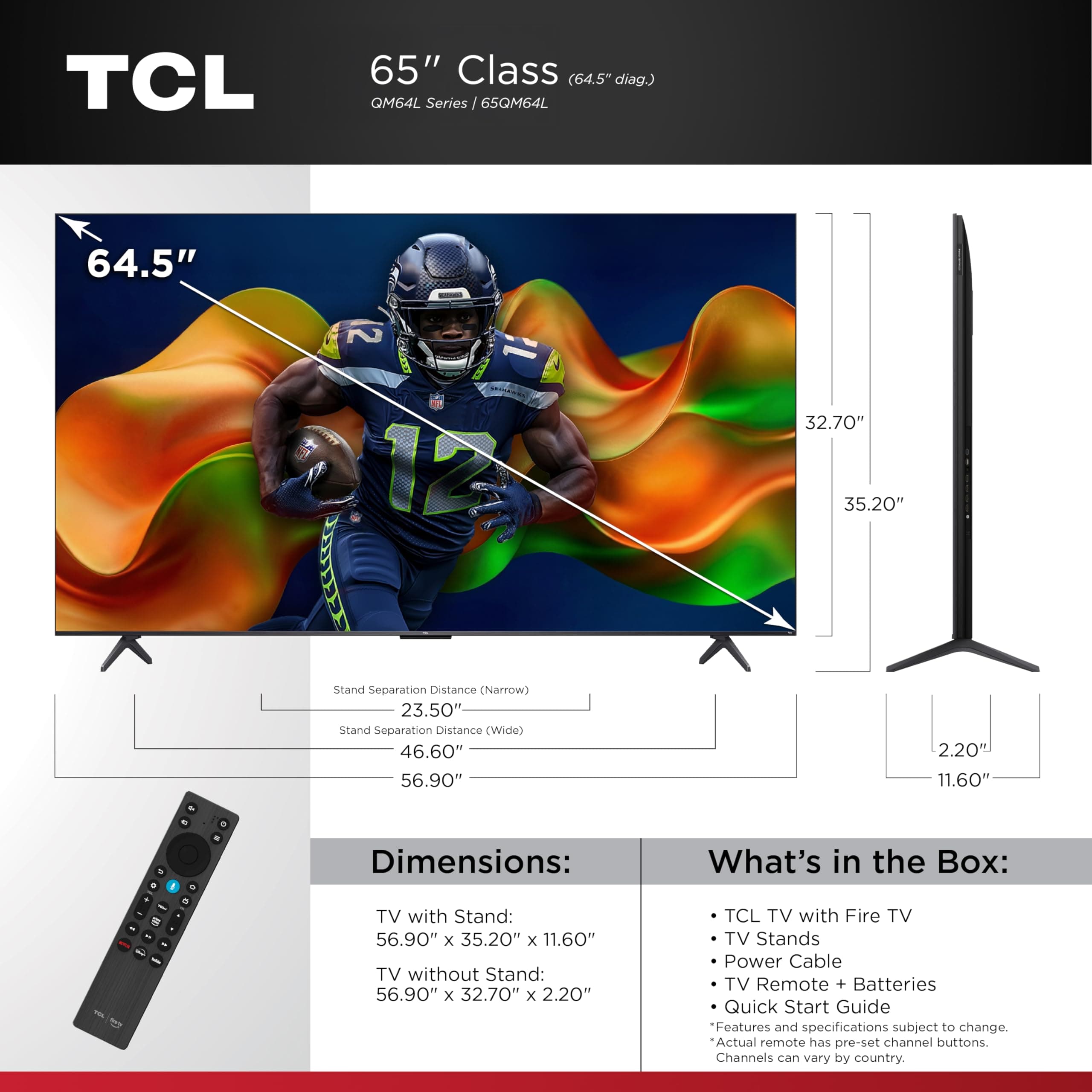 TCL 65-Inch QM64L Series | Mini LED QLED 4K HDR Gaming TV for Sports & Movies | 65QM64L, 2026 | 144Hz VRR, Dolby Vision Atmos, Alexa+ Voice Remote, Amazon Exclusive Smart Fire TV, view 2