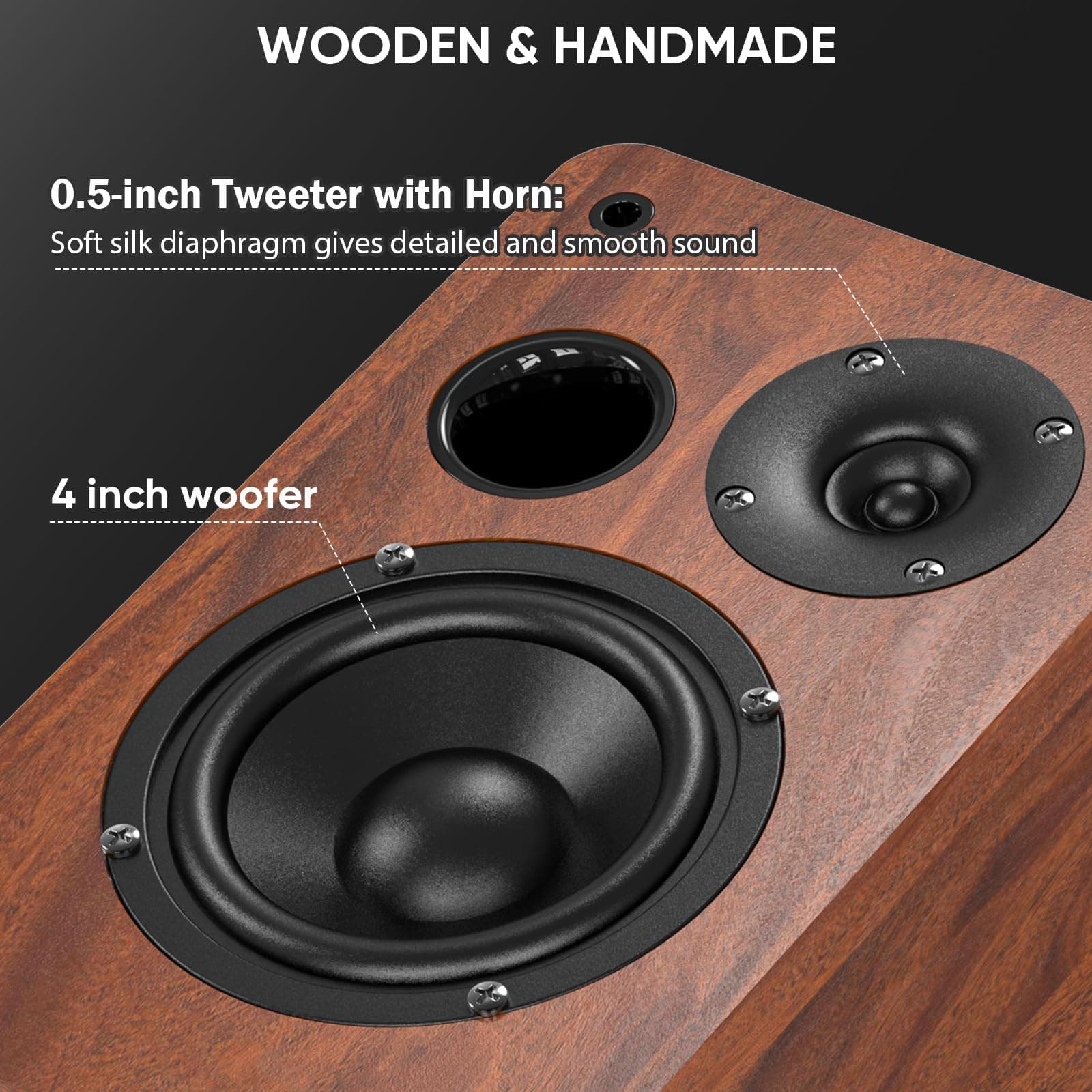 Saiyin Powered Bluetooth Bookshelf Speakers, view 4