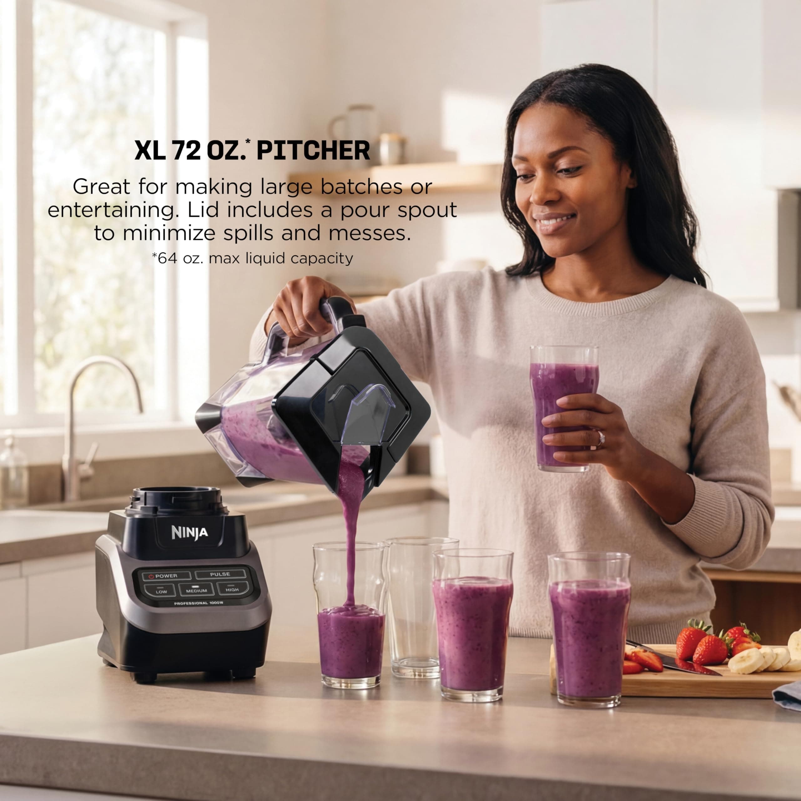 Ninja Professional Blender, 1000W, Total Crushing Tech, 72oz Pitcher, BL610, view 4