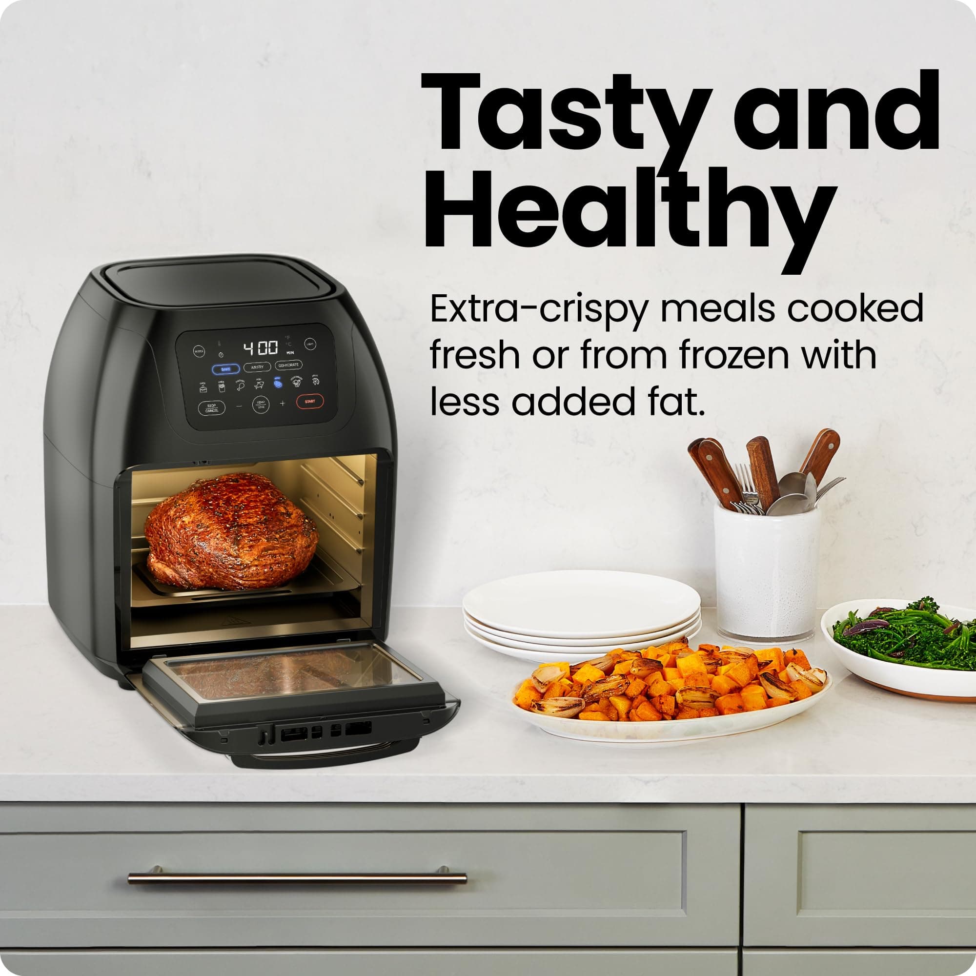 CHEFMAN Multifunctional Digital Air Fryer+ Rotisserie, Dehydrator, Convection Oven, 17 Touch Screen Presets Fry, Roast, Dehydrate, Bake, XL 10L Family Size, Auto Shutoff, Large Easy-View Window, Black, view 3