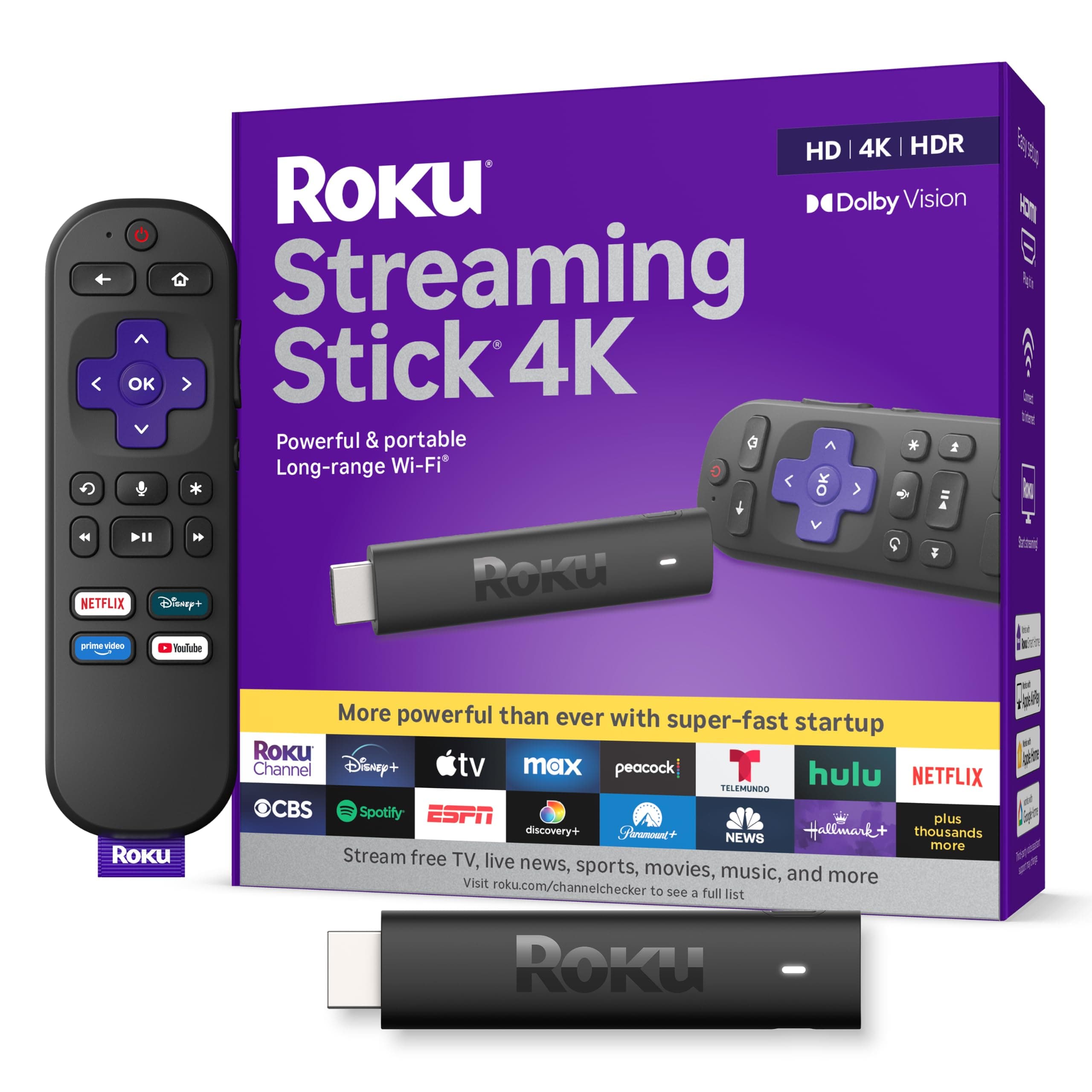 Roku Streaming Stick 4K with Voice Remote - HDR10+ & Dolby Vision