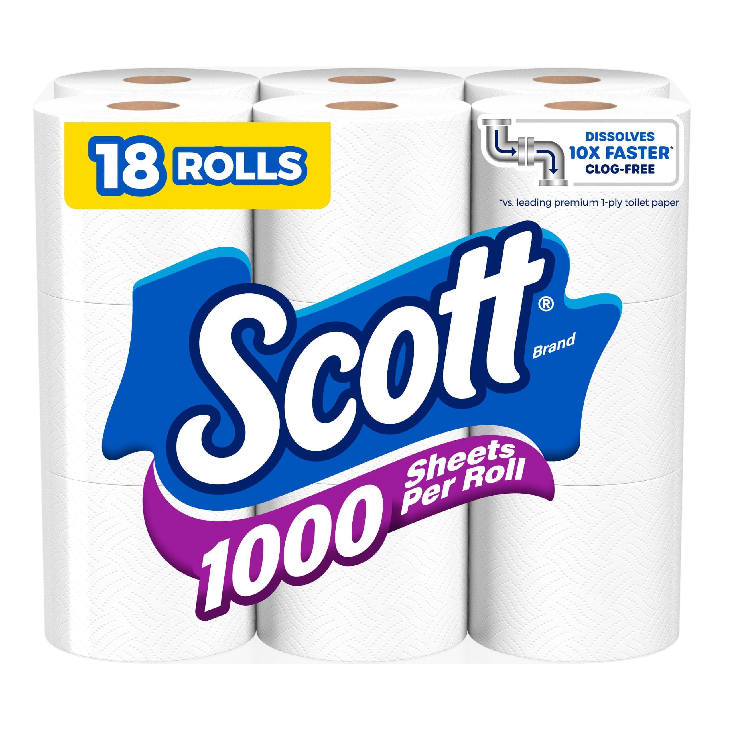 Scott 1000 Toilet Paper, 18 Rolls, 1000 Sheets per Roll