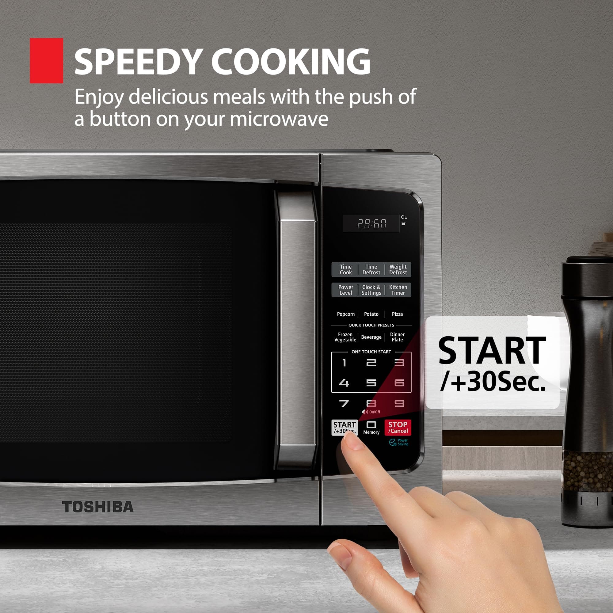 TOSHIBA Microwave Oven, 0.9 Cu.Ft, 900W, Stainless Steel, view 5