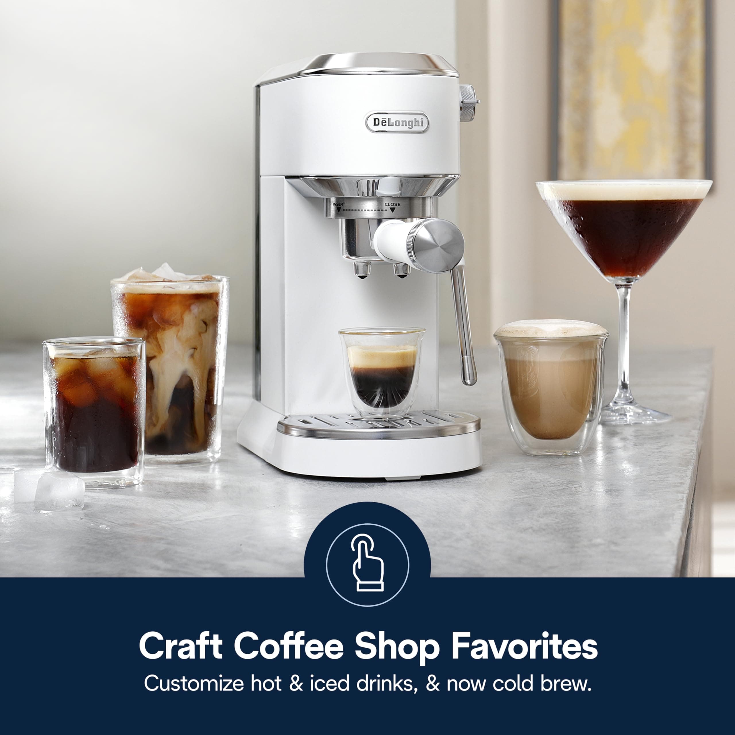 De'Longhi Dedica Duo Compact Espresso Machine - Cold Brew Coffee Maker with Milk Frother Wand- for Espresso, Hot & Iced Coffee, Cappuccinos, Lattes & Home Barista Brewing, Vanilla, view 2