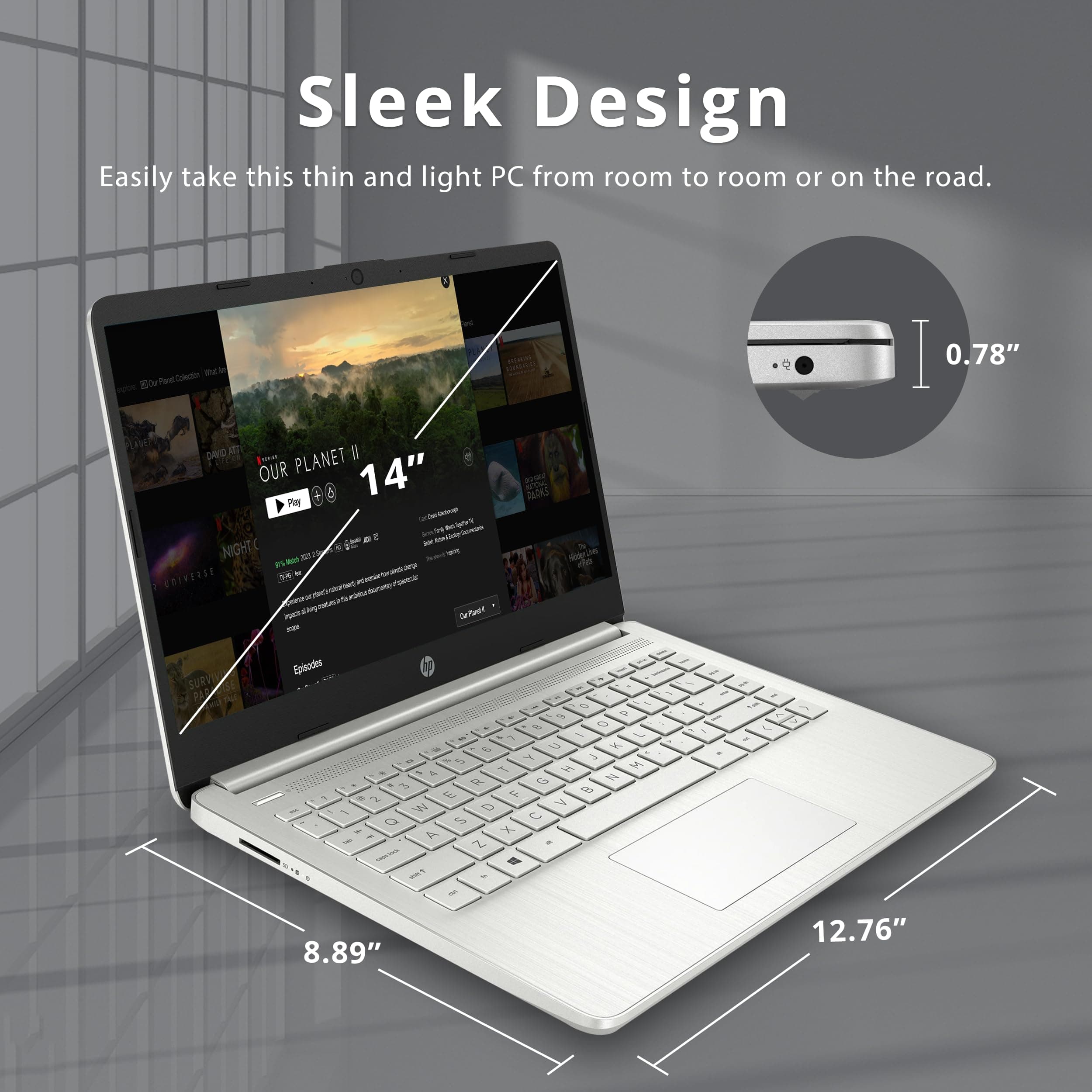 HP Stream 14" HD BrightView Laptop, Intel Celeron N4120, 16GB RAM, 416GB Storage (128GB eMMC + 288GB Docking Station Set), Intel UHD Graphics, 720p Camera, Wi-Fi, 1 Year Office 365, Win 11 S, Silver, view 8