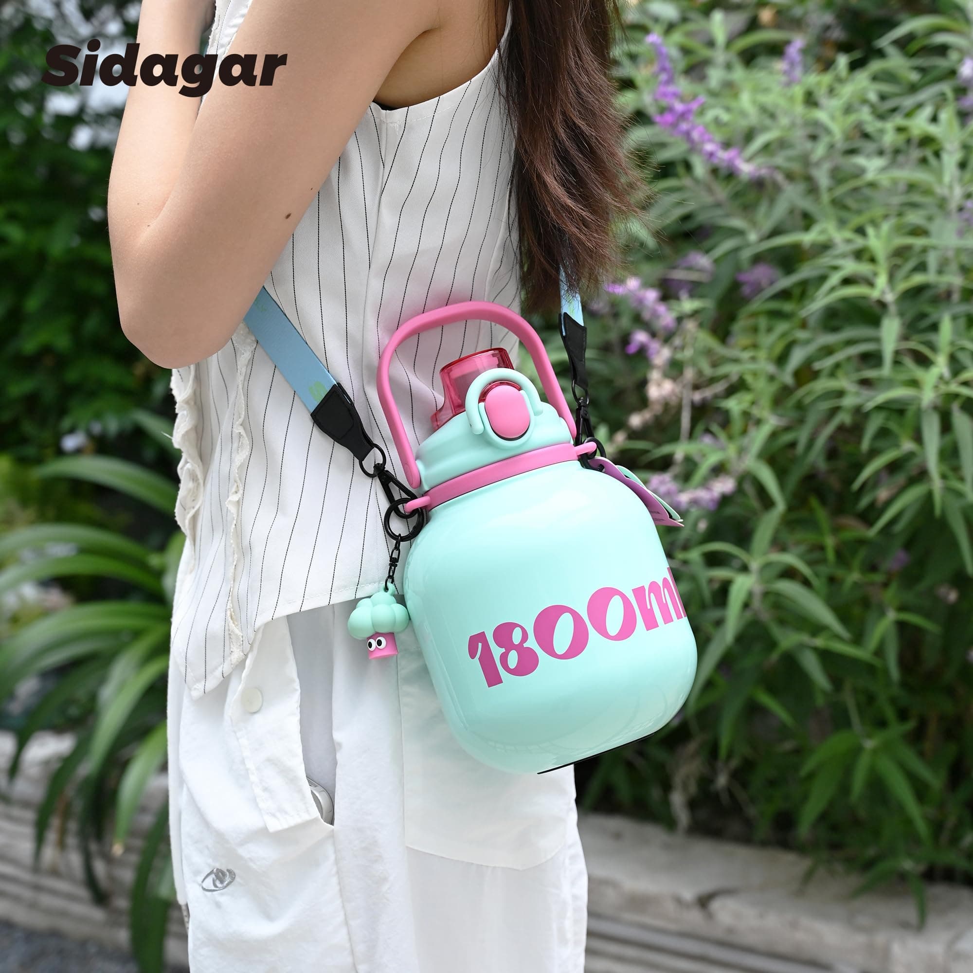 Sidagar 60 oz Half Gallon Insulated Water Bottle with Straw, Green, view 9