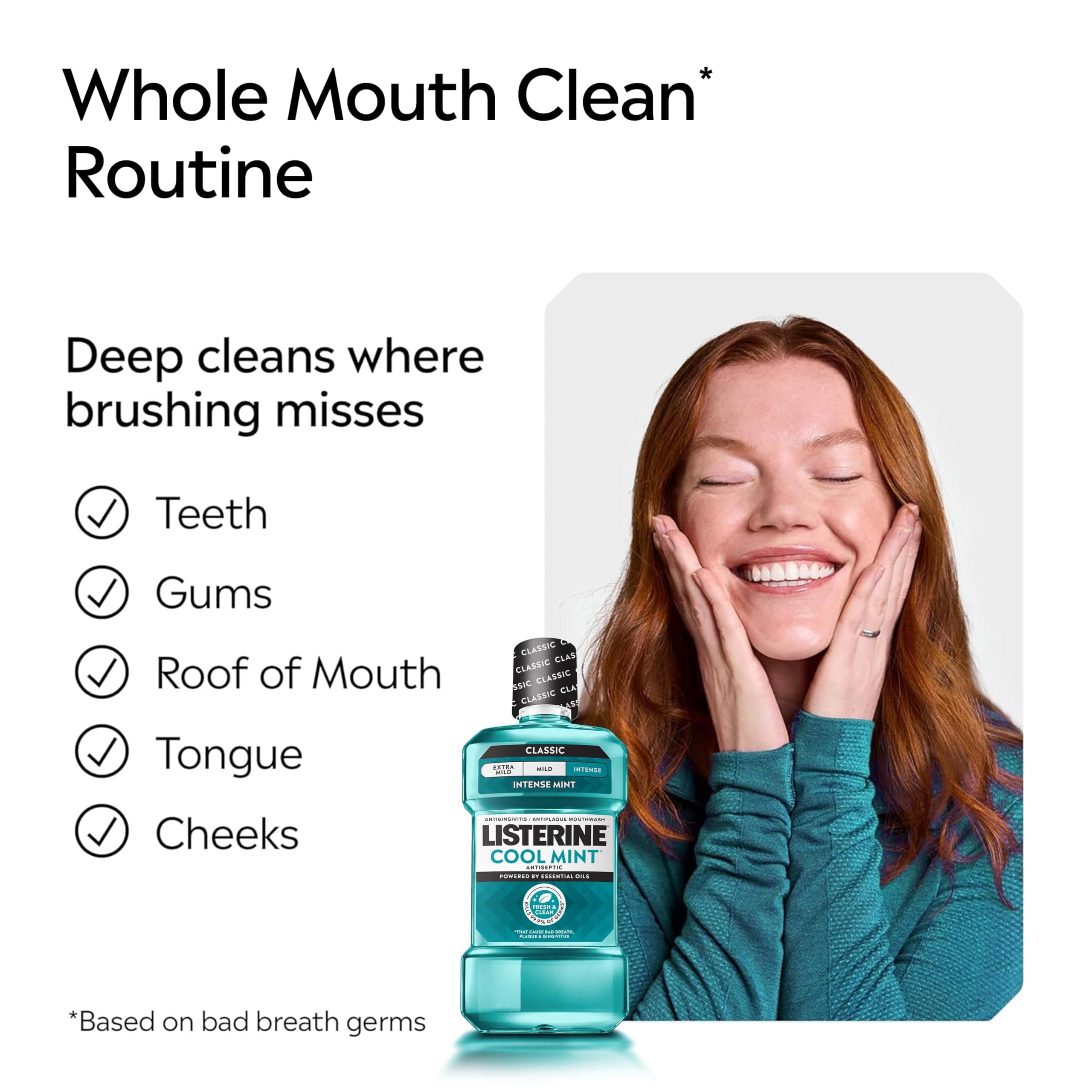 Listerine Cool Mint Antiseptic Mouthwash, Intense Mint, 33.8 fl. oz/1L x 2, view 5
