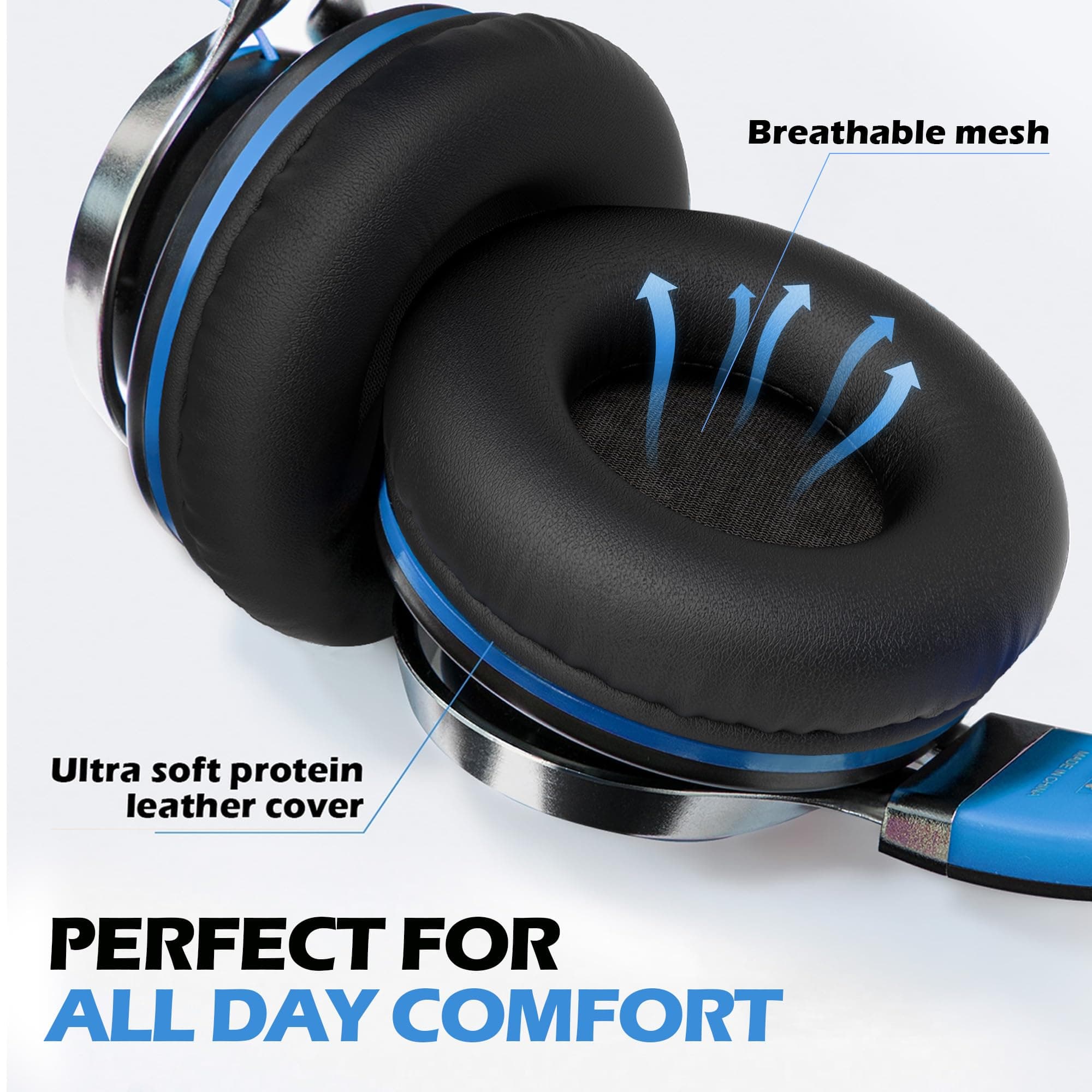 AILIHEN C8 Kids Wired Headphones with Mic for School, 3.5mm Jack, BlackBlue, view 3