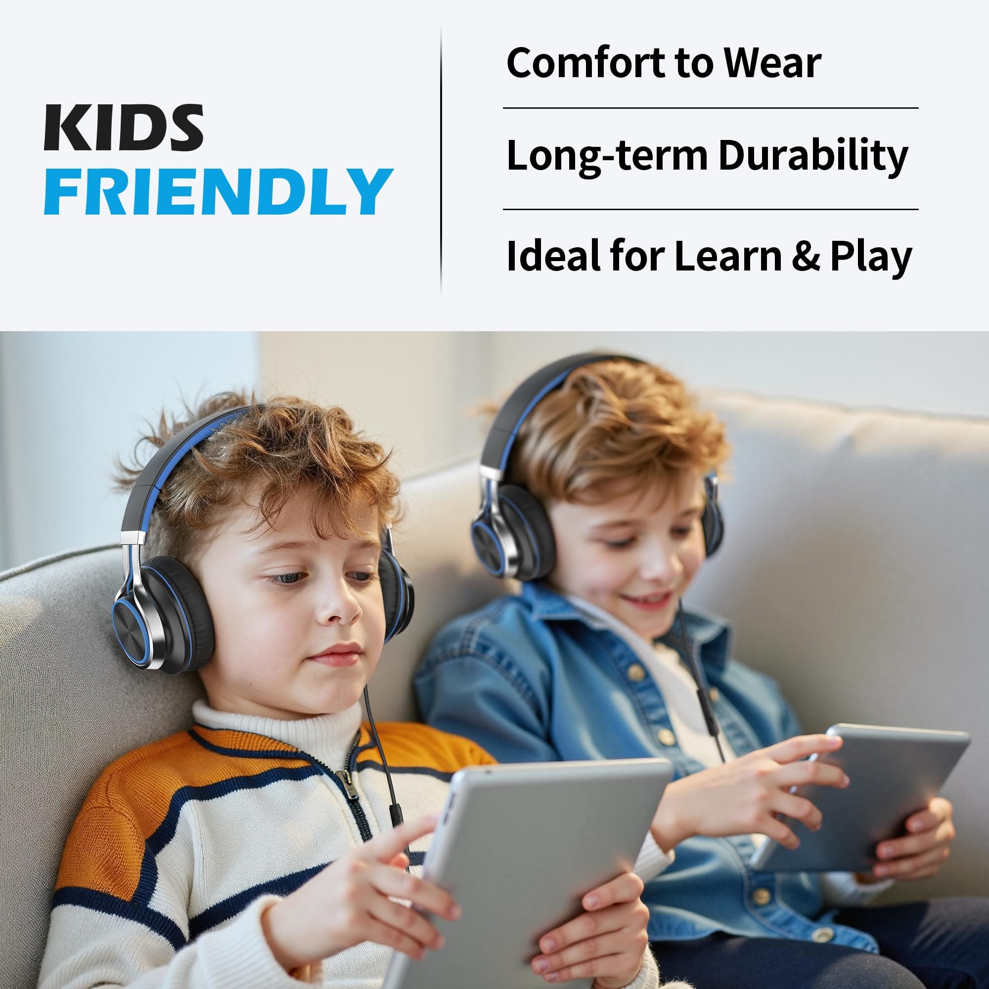 AILIHEN C8 Kids Wired Headphones with Mic for School, 3.5mm Jack, BlackBlue, view 8