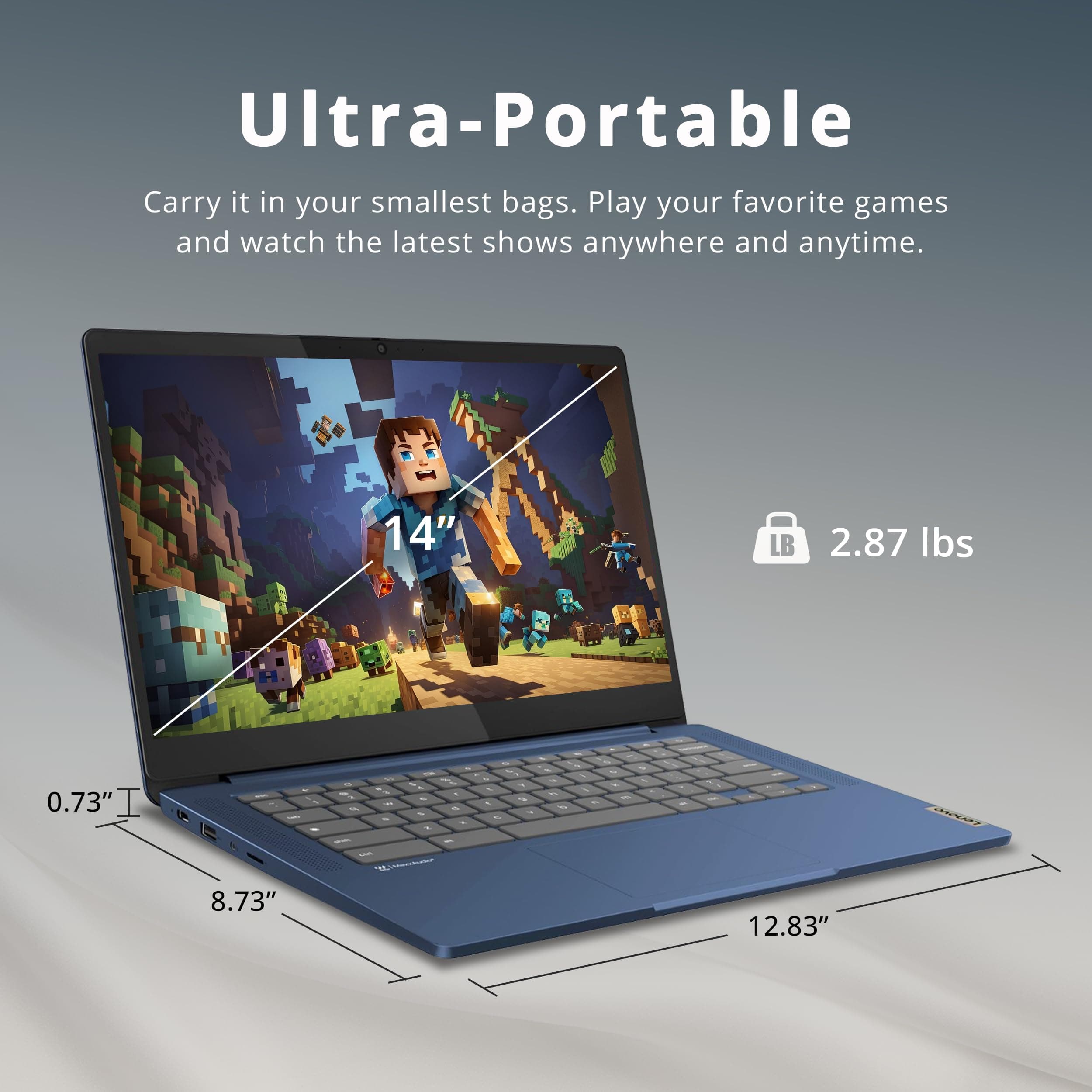Lenovo IdeaPad Slim 3 Chromebook, 14″ FHD IPS Anti-GlareTouchscreen, MediaTek Kompanio 520, 4GB LPDDR4X, 224GB Storage(64GB eMMC+160GB Docking Station Set), Webcam, WiFi 6, Chrome OS, Blue, view 8