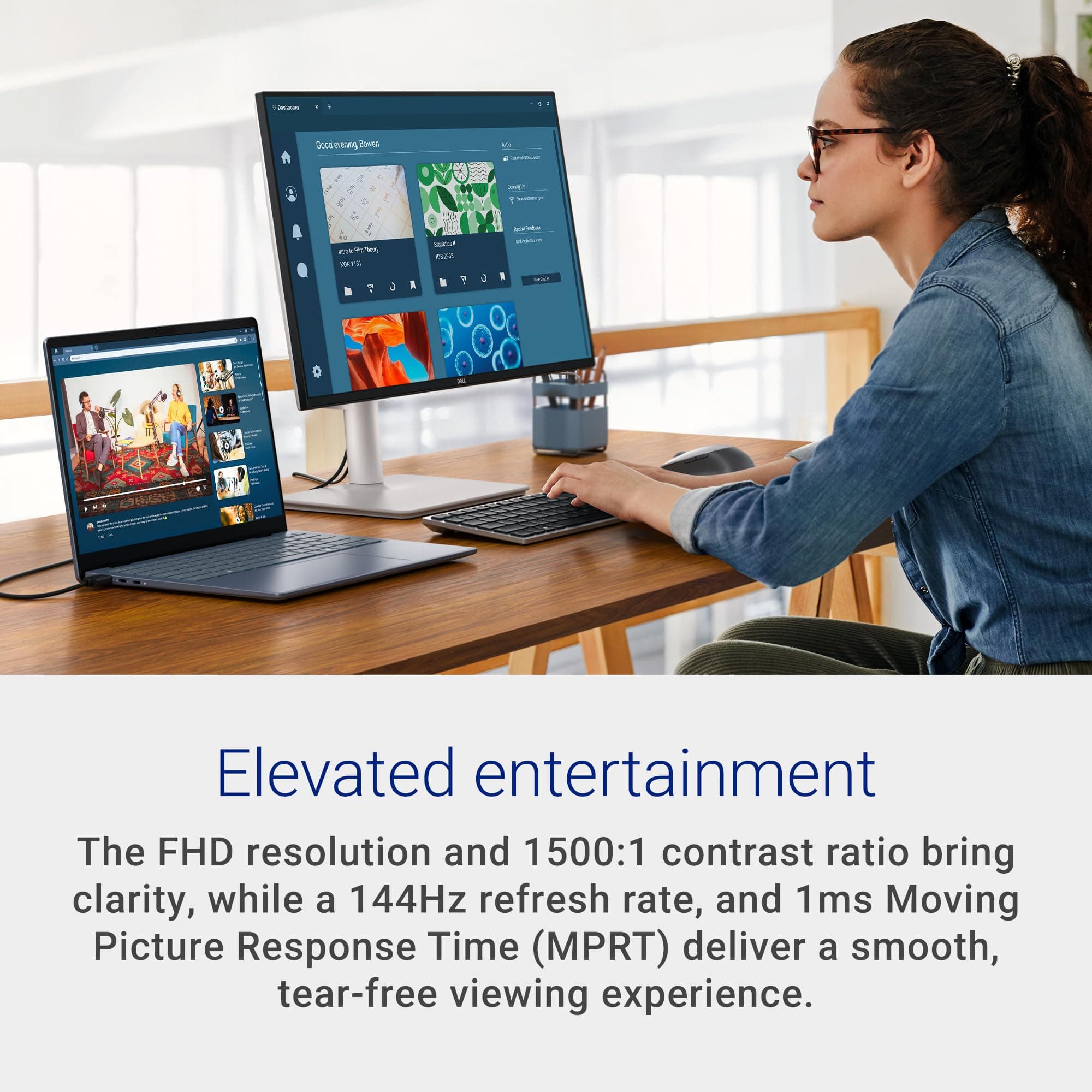 Dell 24 Plus Monitor - S2425HSM - 23.8-inch FHD (1920x1080) 144Hz 1ms Display, 2 x 3W Speakers, HDMI Connectivity, Height/Tilt/Pivot/Swivel Adjustability, AMD FreeSync - Ash White, view 2