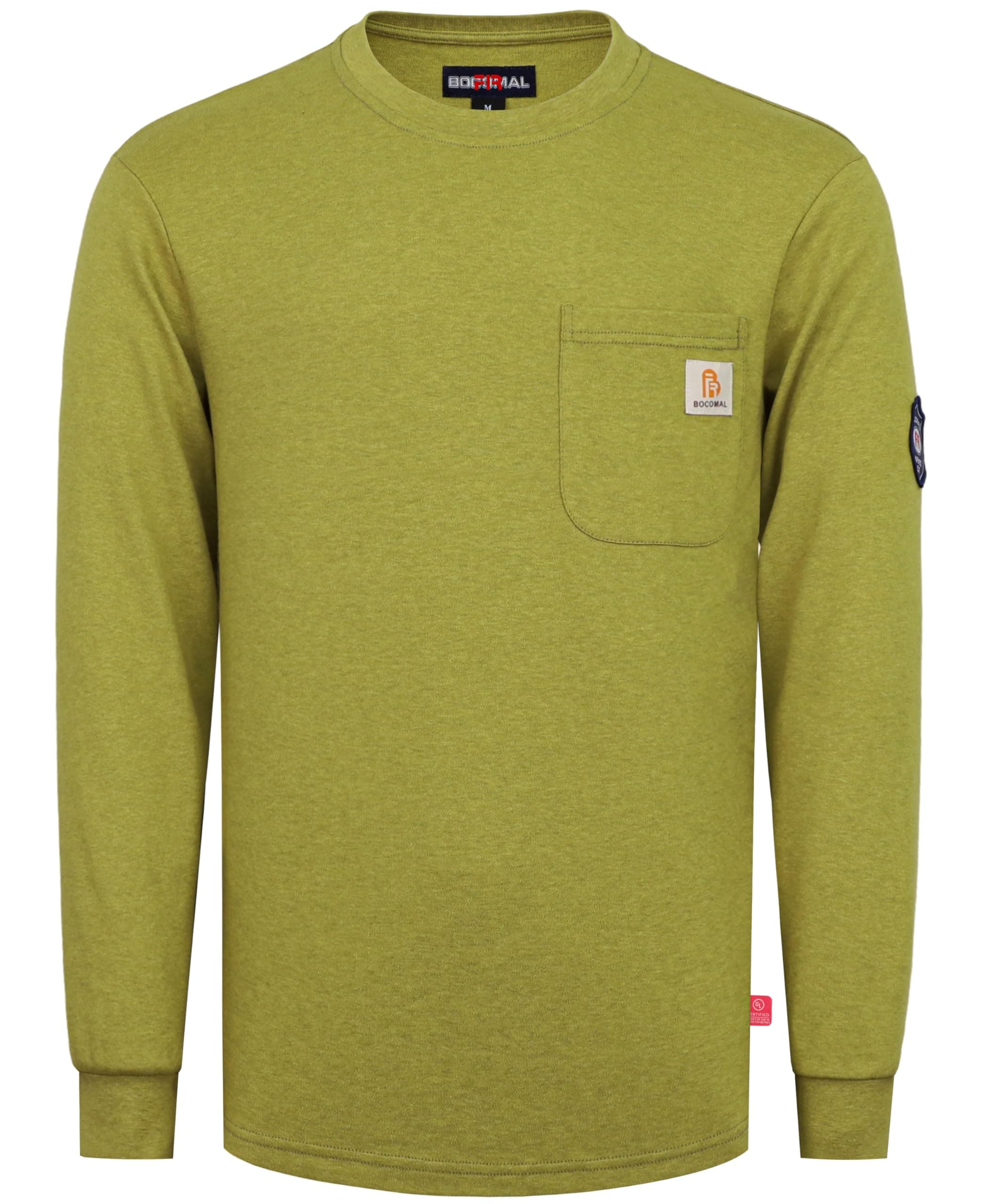 BOCOMAL Men's FR Shirts Crewneck 7oz Heavyweight Flame Resistant Work Shirt