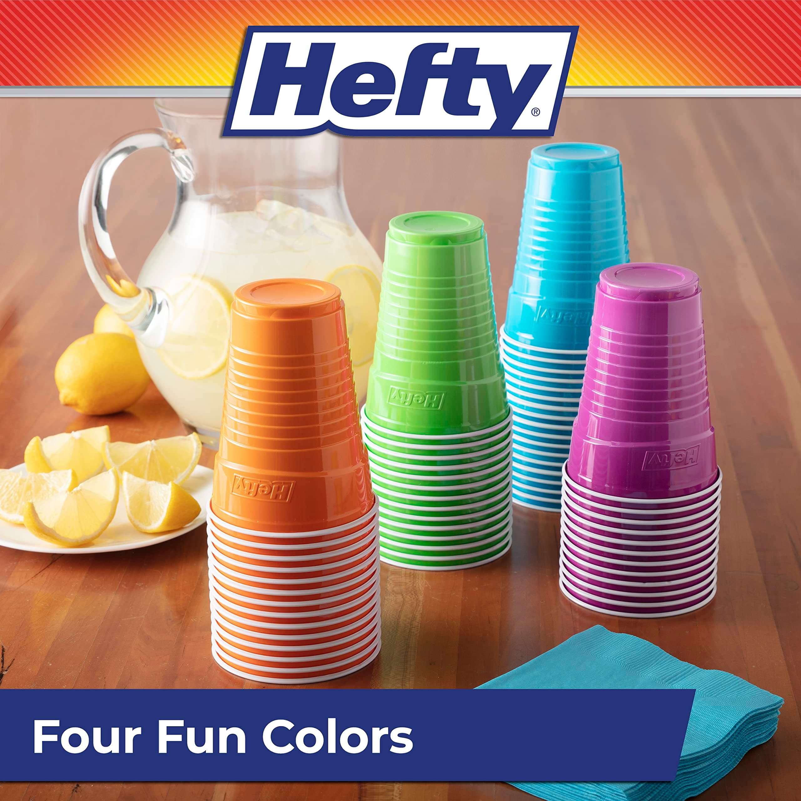 Hefty Party On Disposable Plastic Cups, Assorted, 16 Ounce, 100 Count, view 6